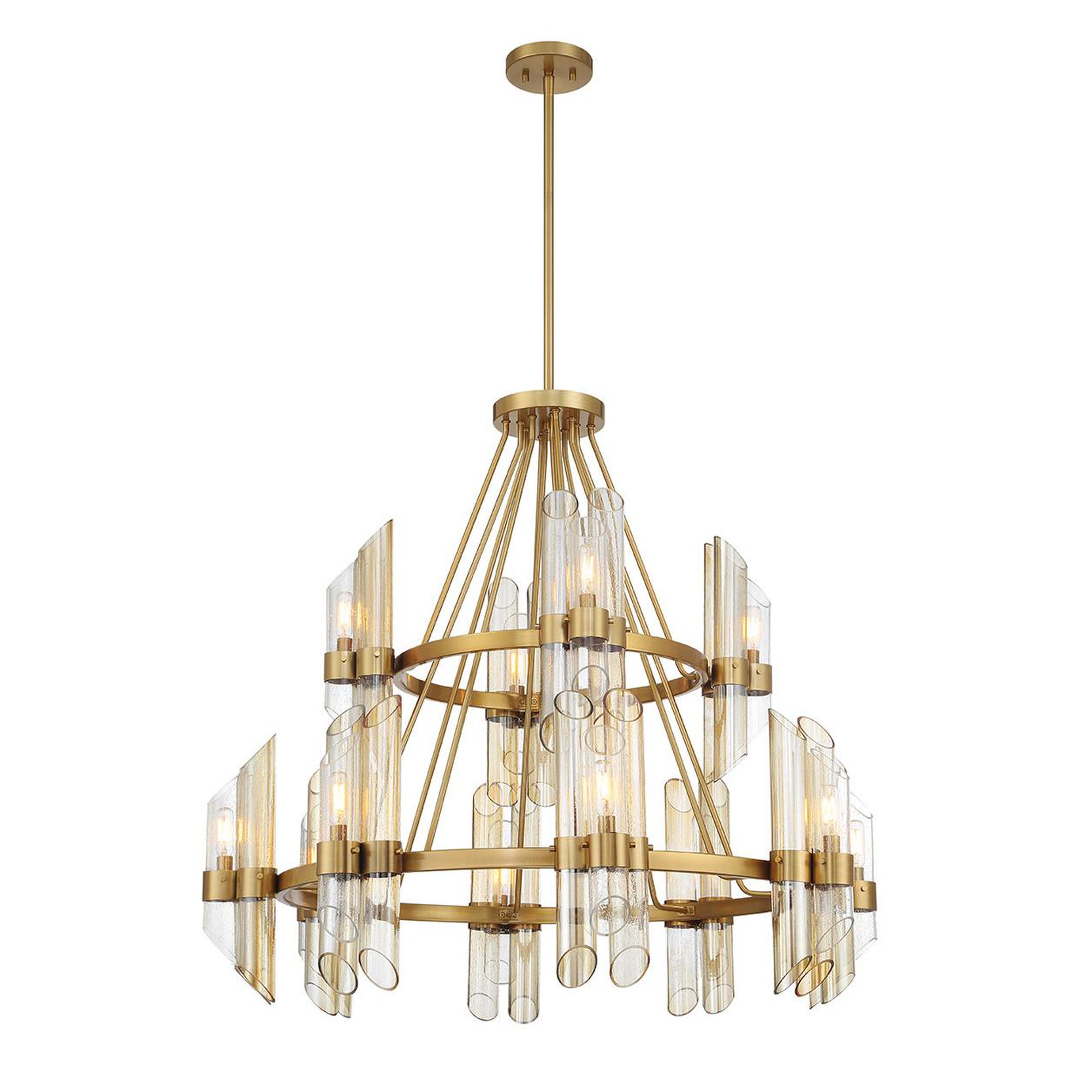 Shown in Warm Brass finish and Clear, Champagne And Smoked glass