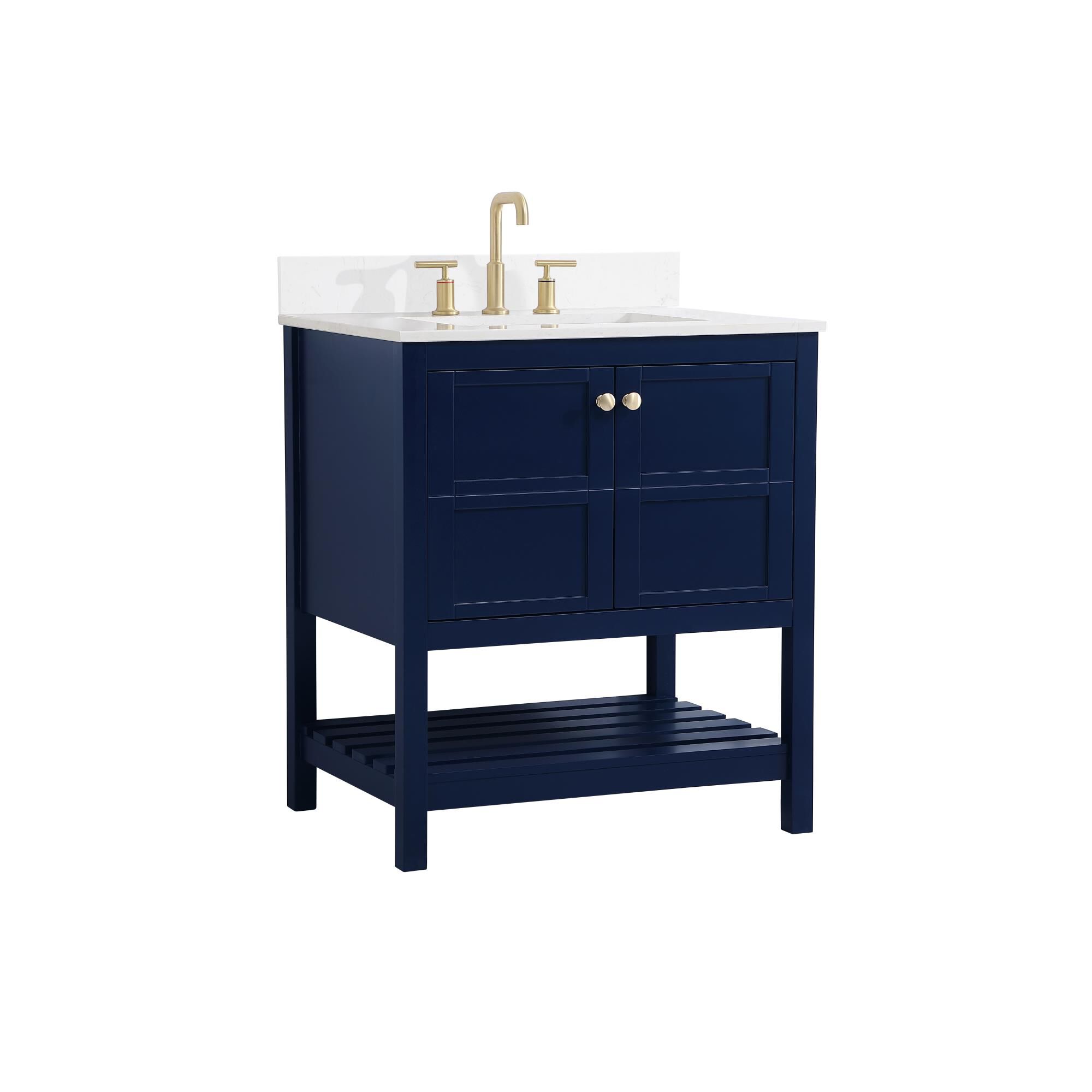 Shown in Blue And Gold With Calacatta Quartz finish