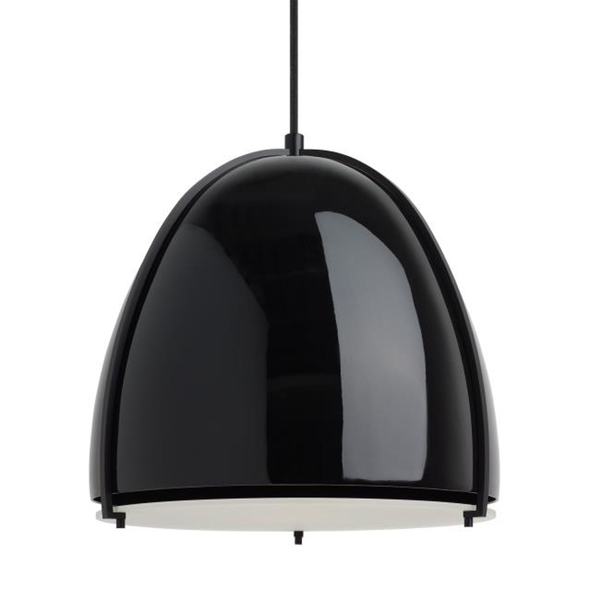 Shown in Gloss Black/Gloss White finish and Gloss Black glass and Fiberglass shade