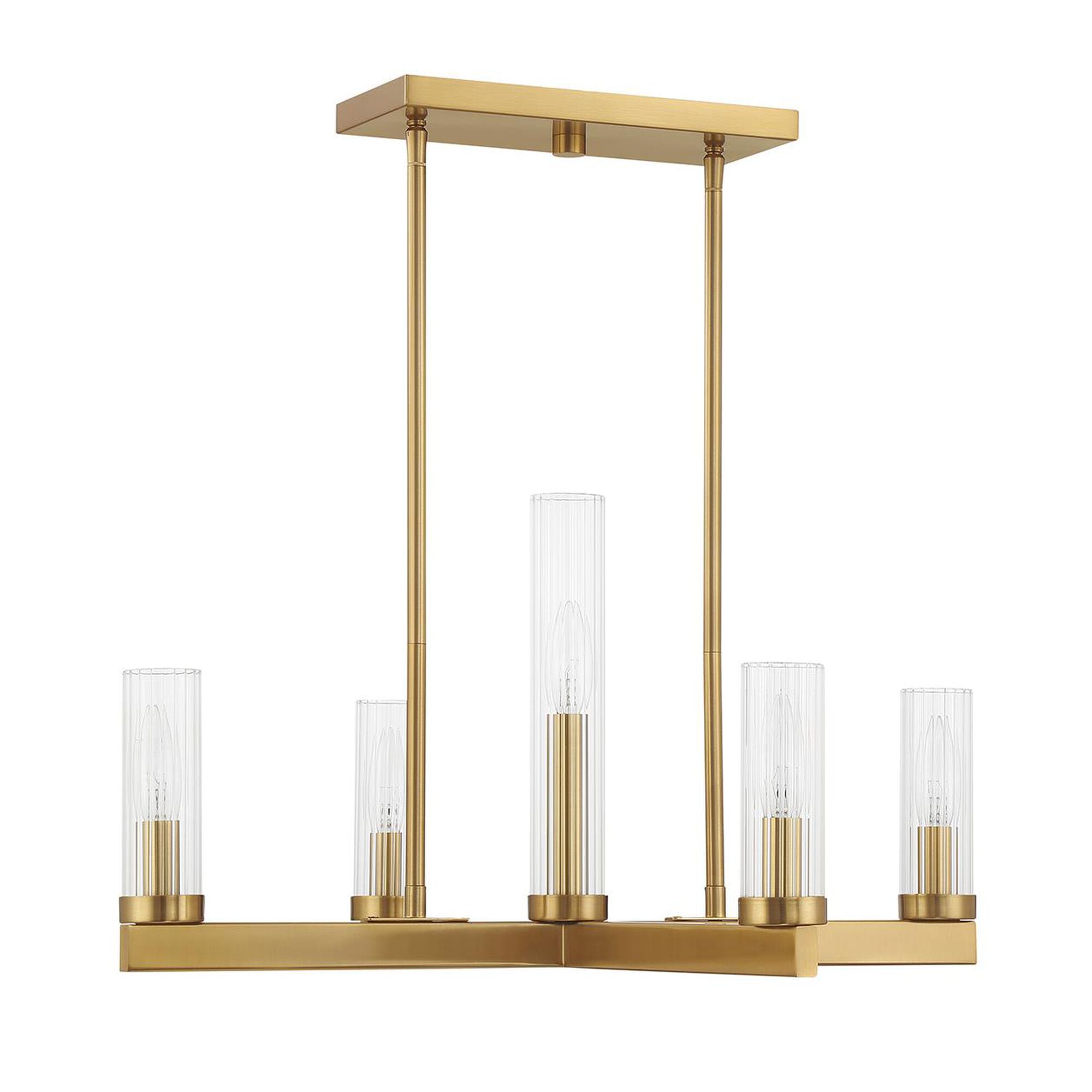 Shown in Warm Brass finish and Clear Ribbed glass