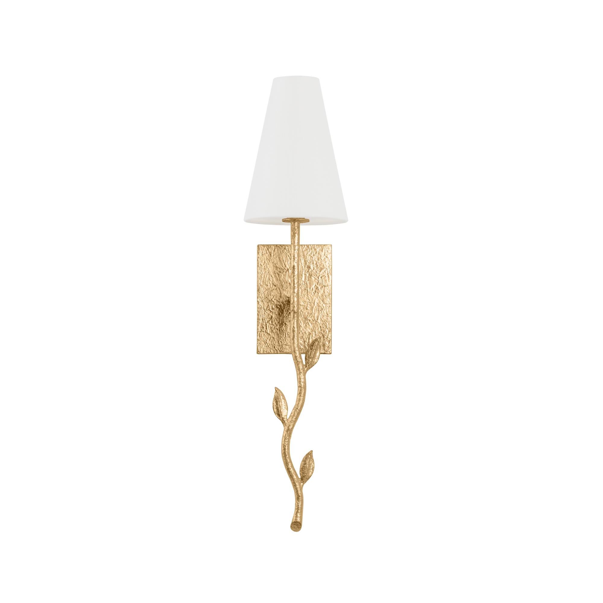 Shown in Vintage Gold Leaf finish and Off White Linen shade