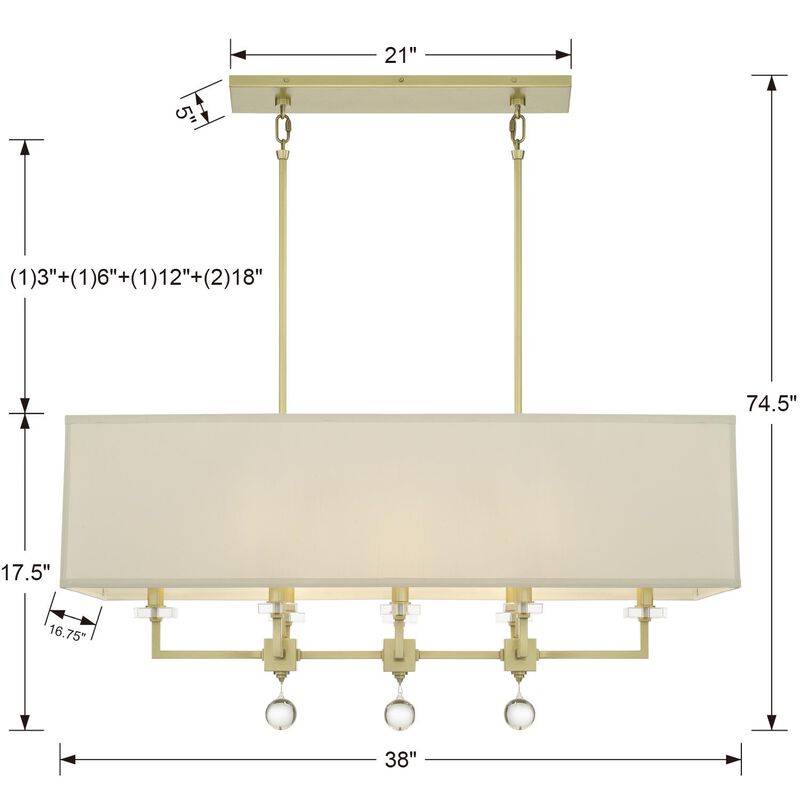 Paxton 38 Inch 8 Light Linear Suspension Light by Crystorama