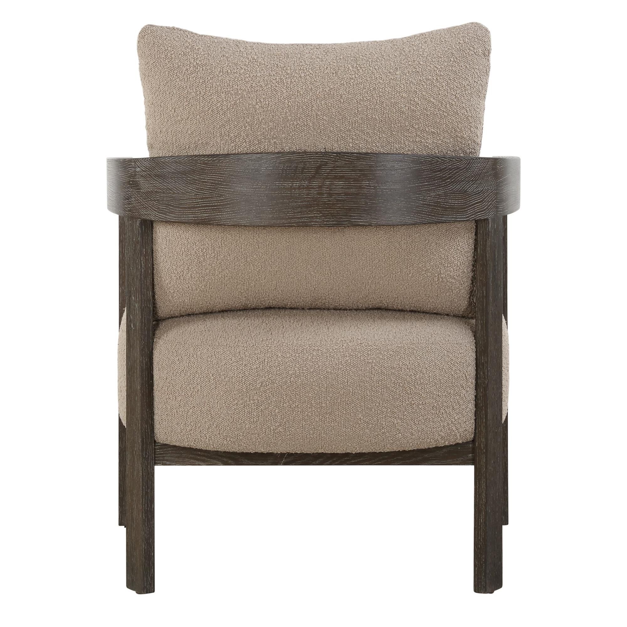 Shown in Sink Into The Comfort Of The Sienna Accent Chair. Modern Lines Of The Solid Oak Barrel Frame Are Sof finish