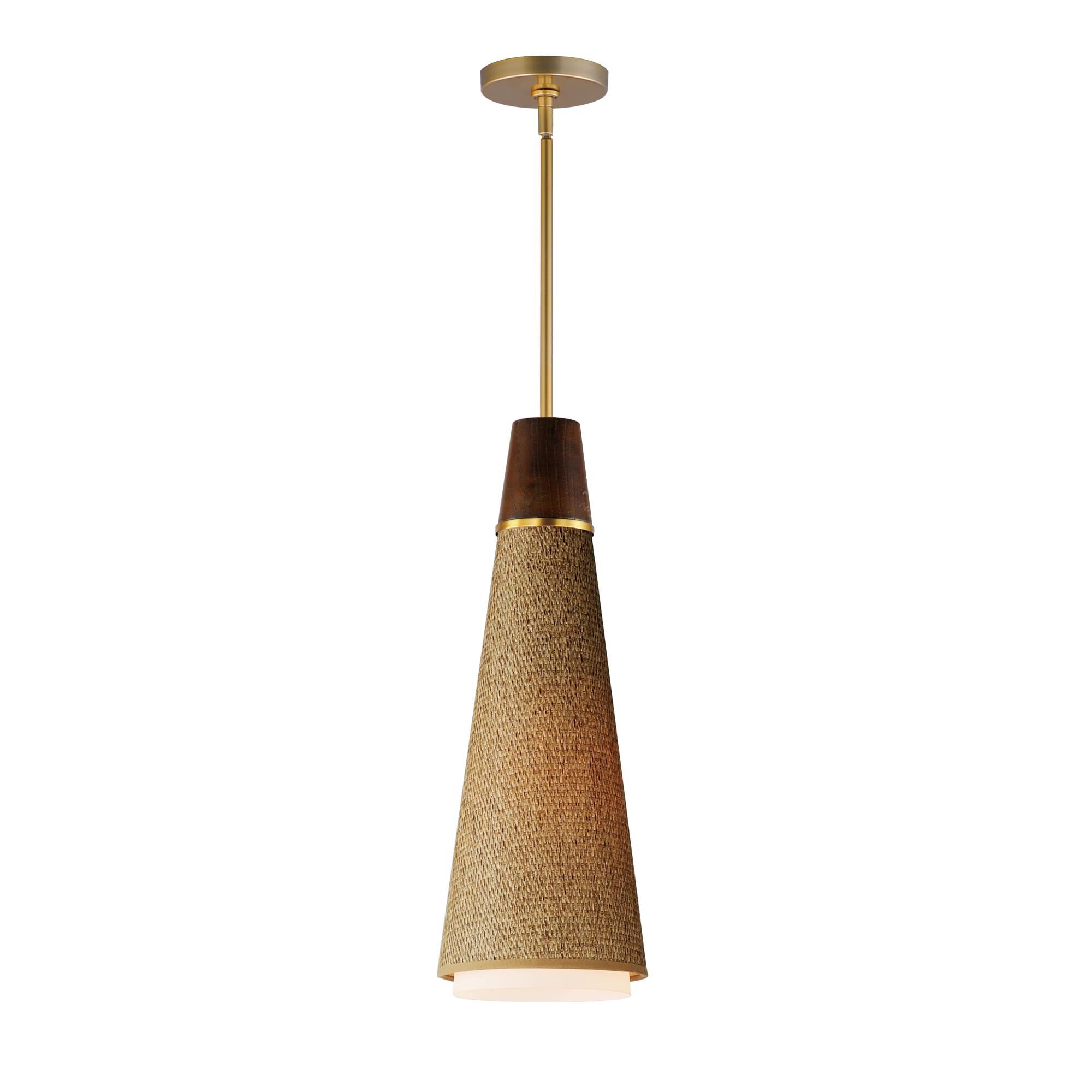 Shown in Natural Aged Brass finish and Glass, Grasscloth shade