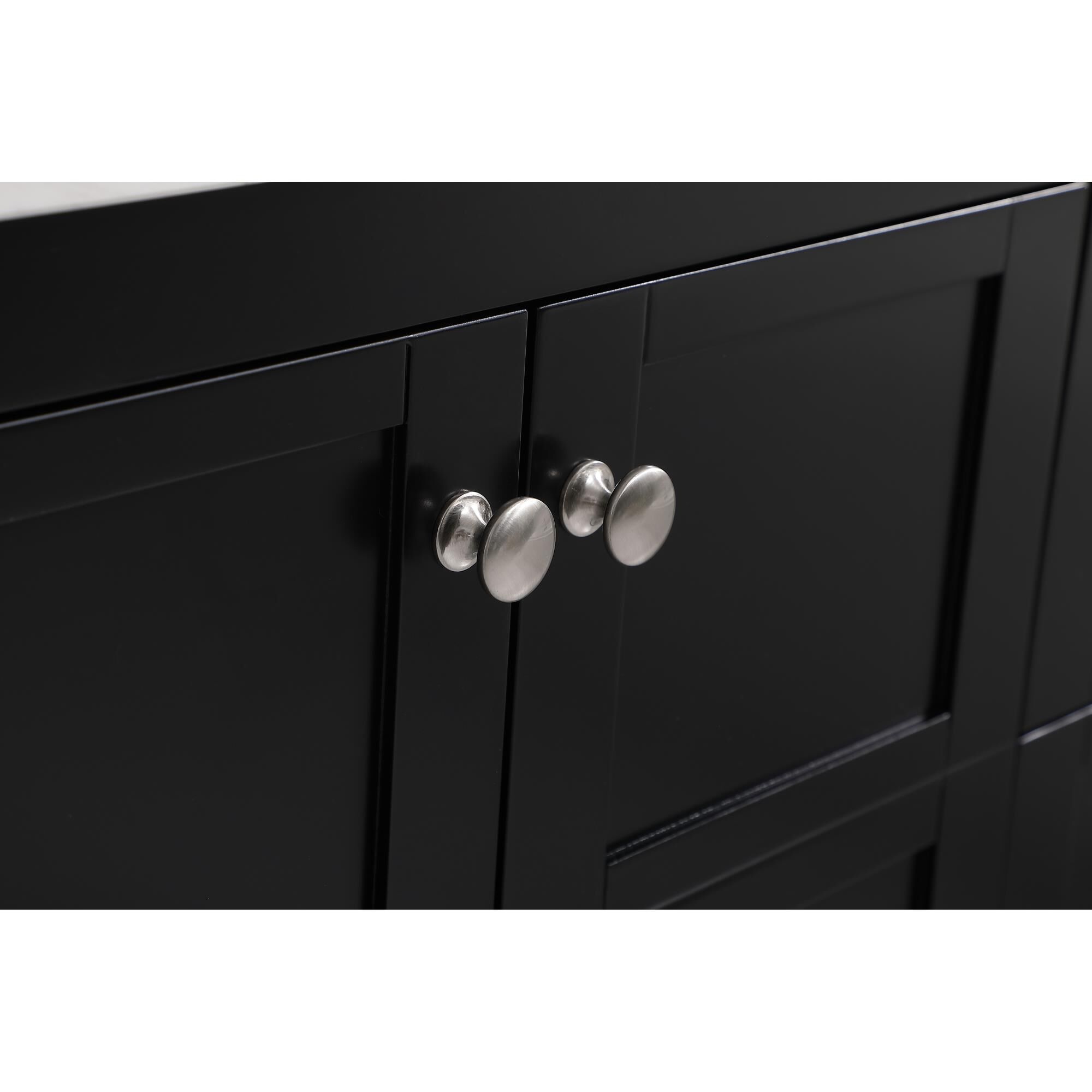 Shown in Black And Brushed Nickel With Calacatta Quartz finish