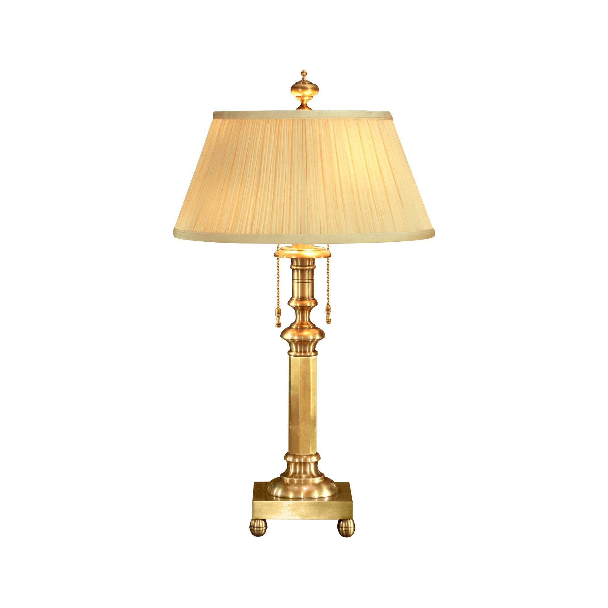 Shown in Brass finish and Silk shade