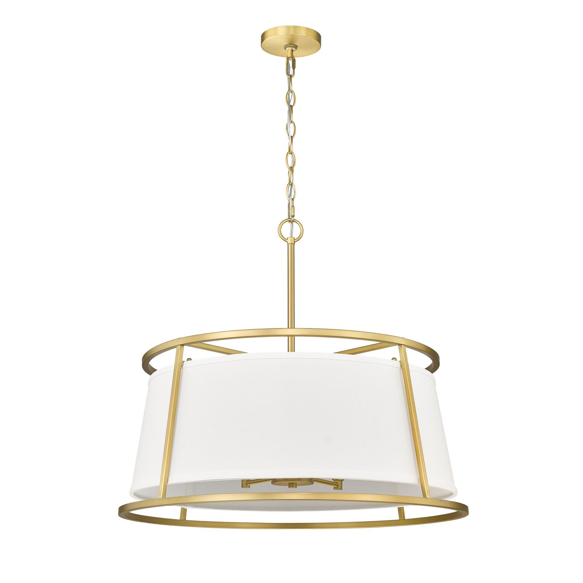 Shown in Rubbed Brass finish and White Fabric shade