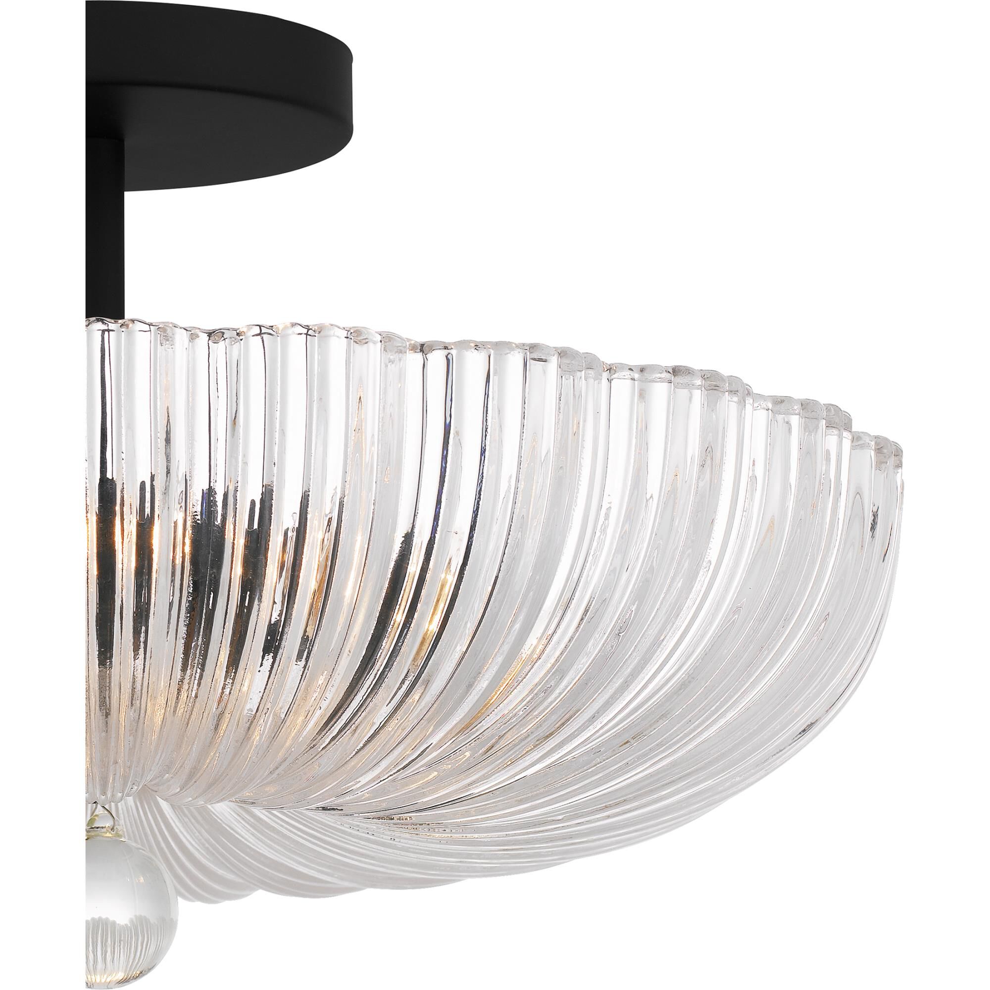 Shown in Matte Black finish and Clear Ribbed Glass shade