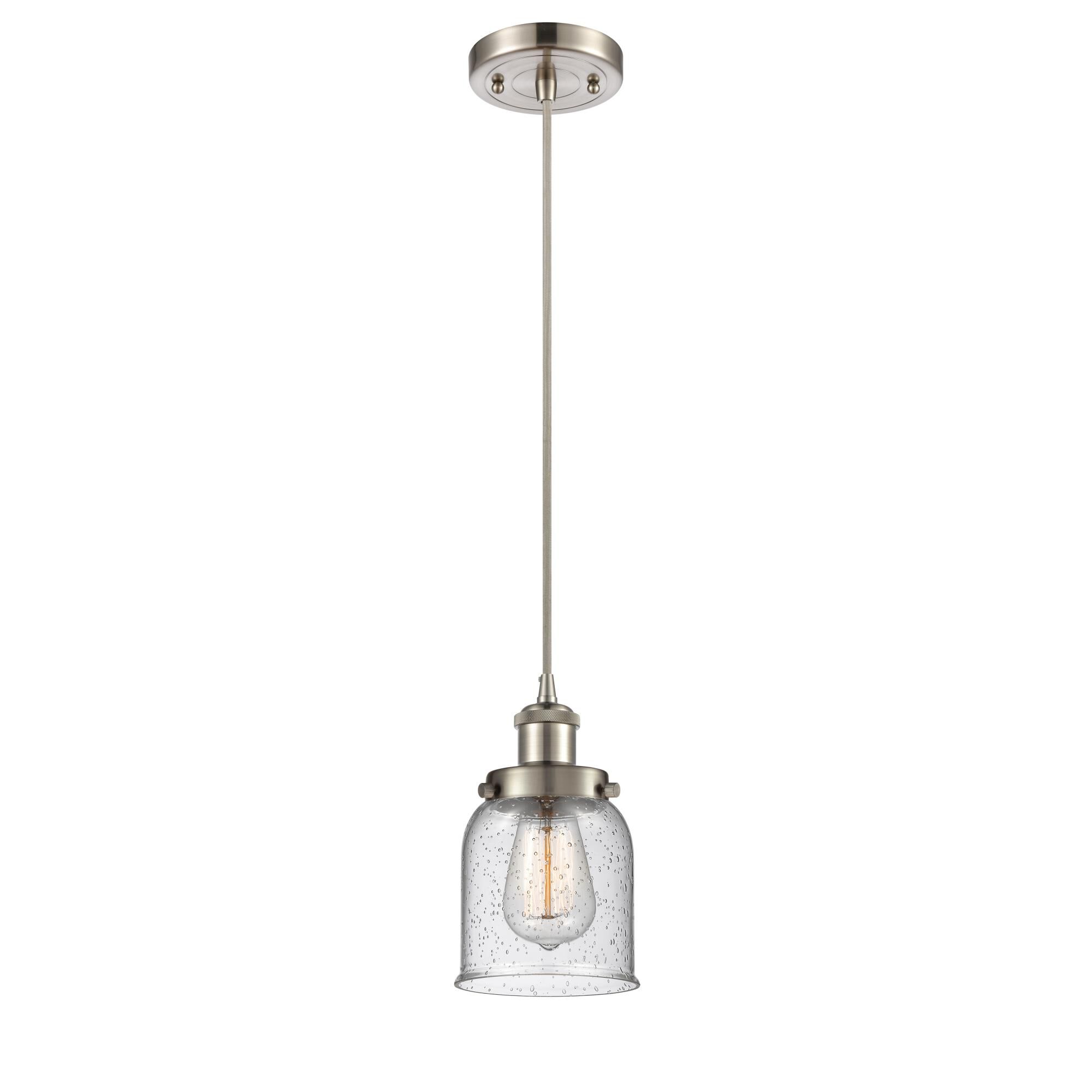 Shown in Brushed Satin Nickel finish and Bell glass and Glass shade