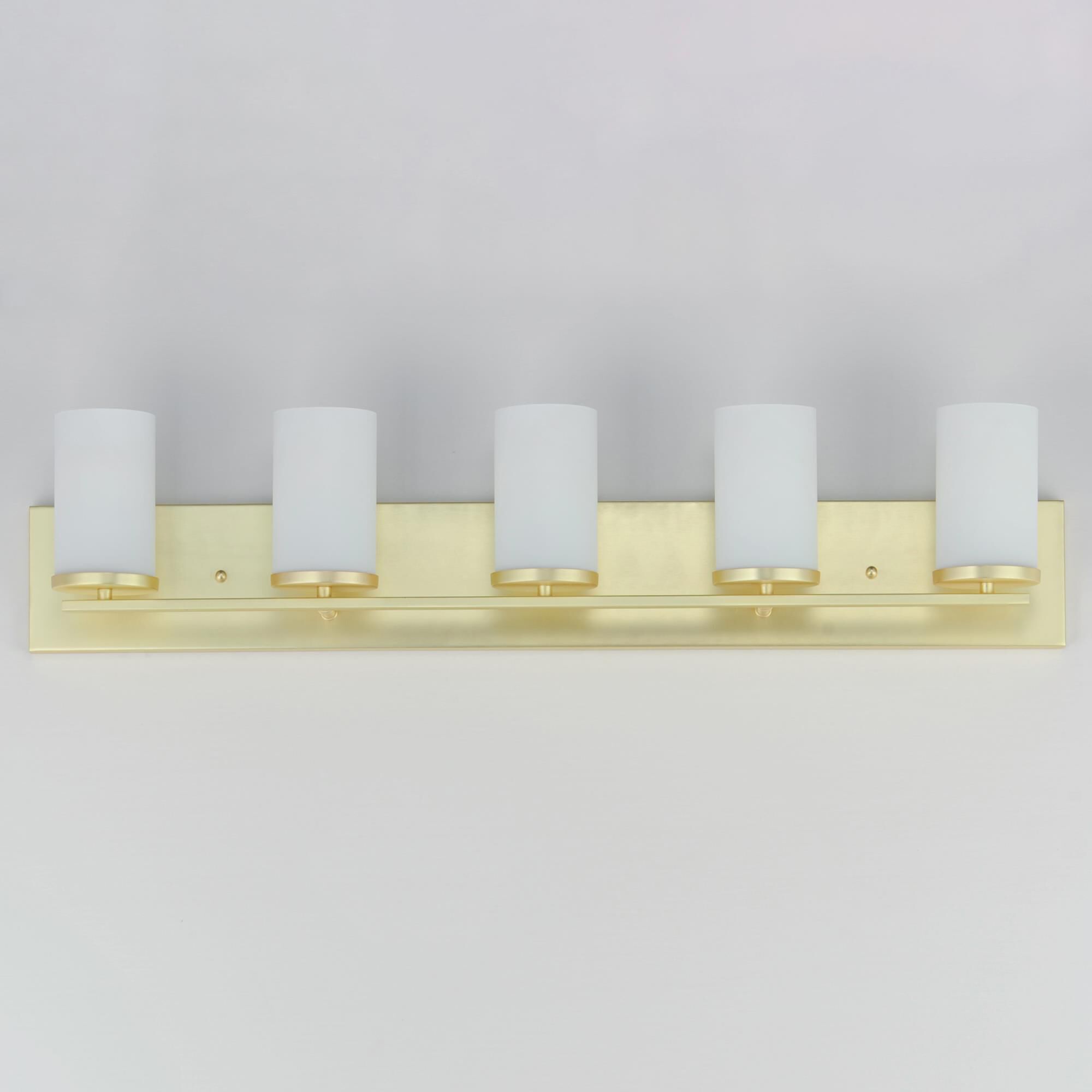 Shown in Satin Brass finish and Satin White glass and Glass shade