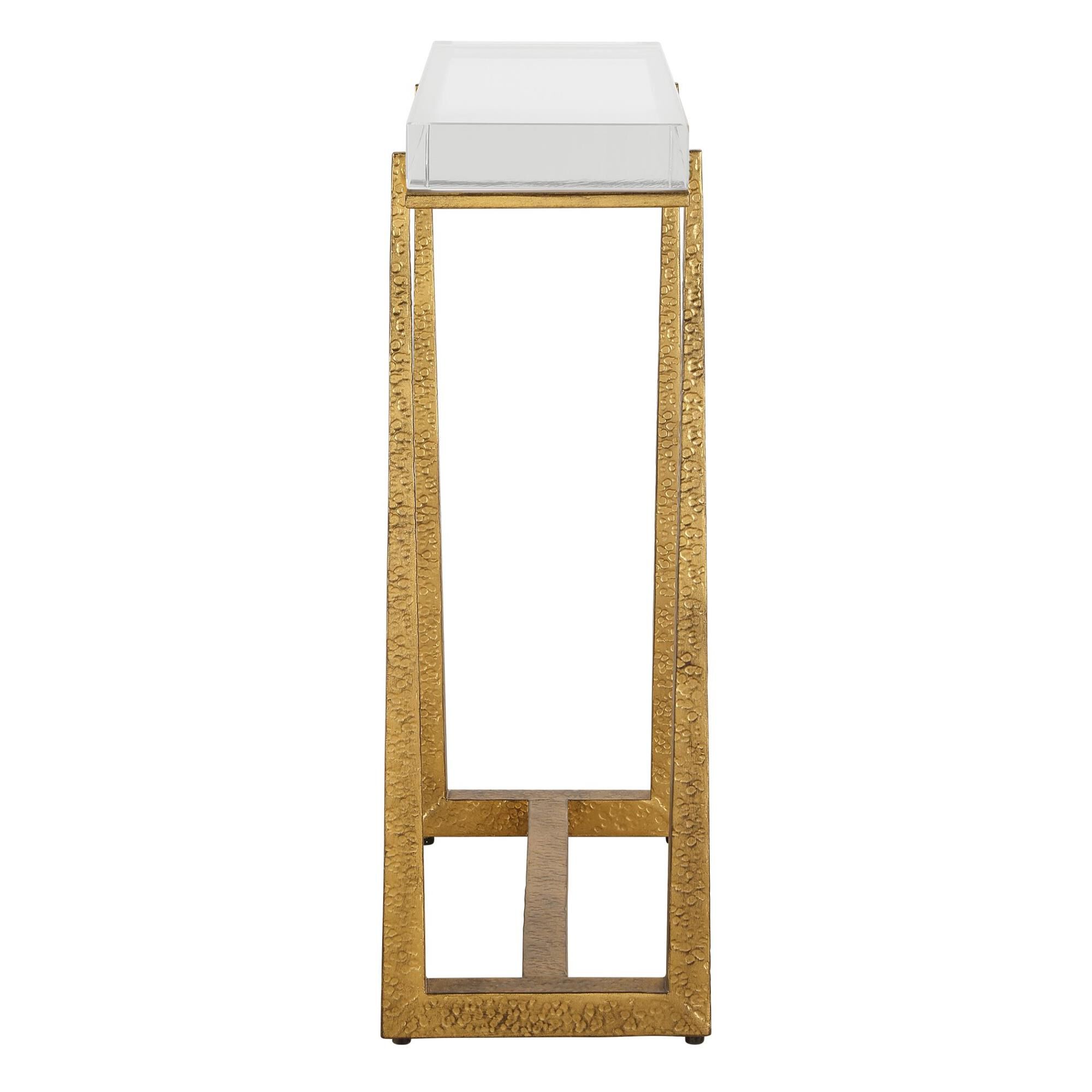 Shown in This Elegant Accent Table Adds A Touch Of Luxury To Any Room. The Textured Antique Gold Finish Iron  finish