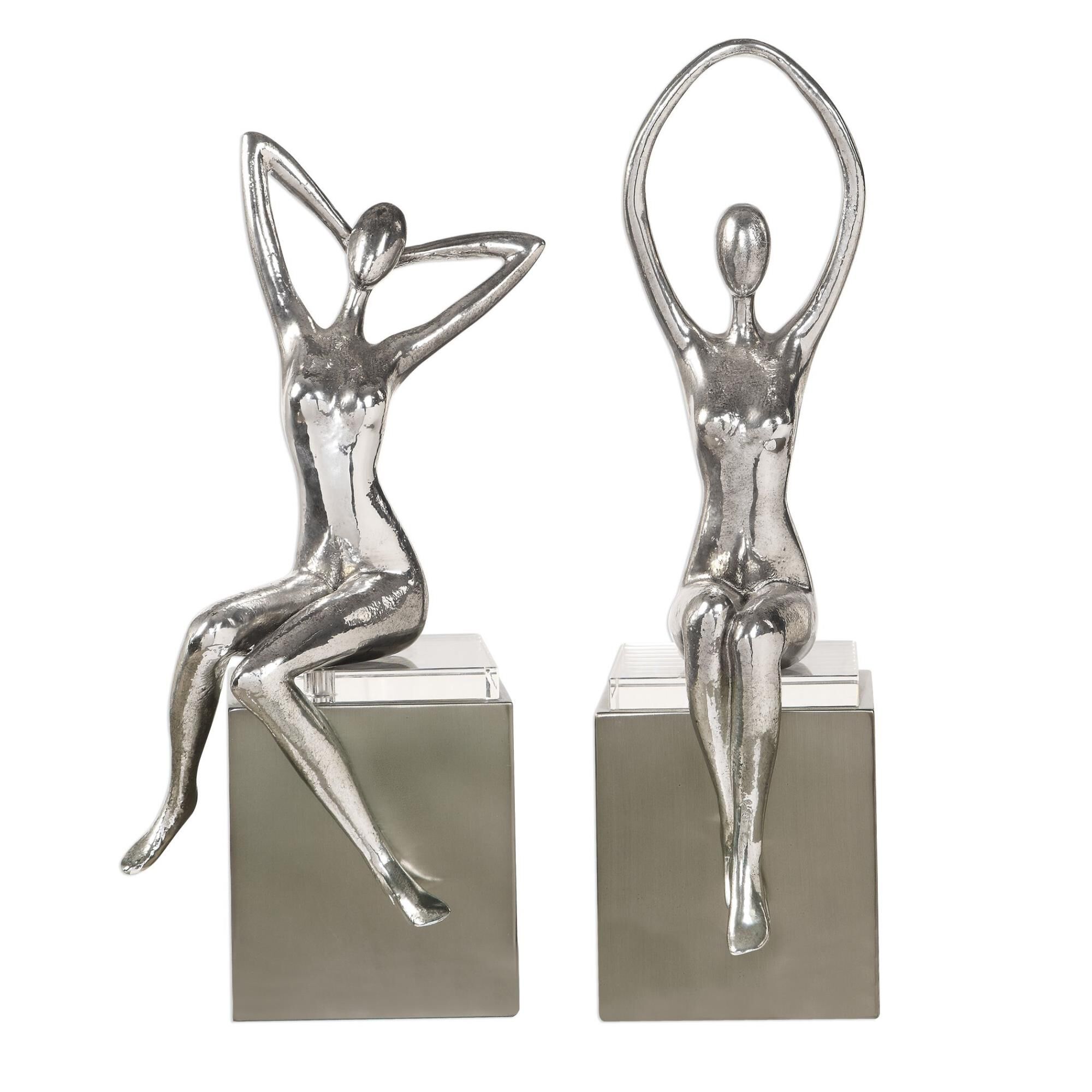 Shown in Tarnished Silver Sculptures With Crystal Accents And Steel Cube Bases. finish