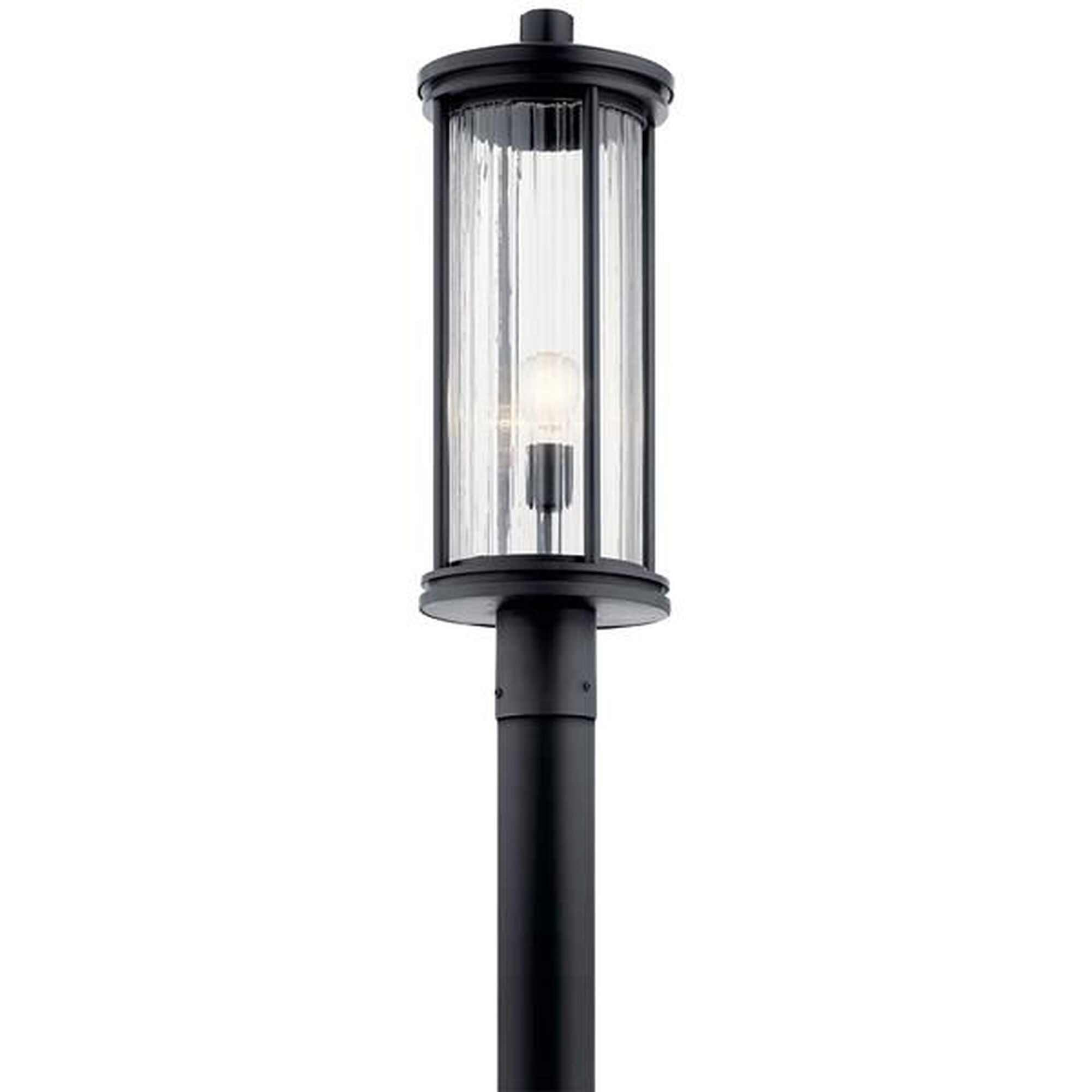 Shown in Black finish and Clear Ribbed glass