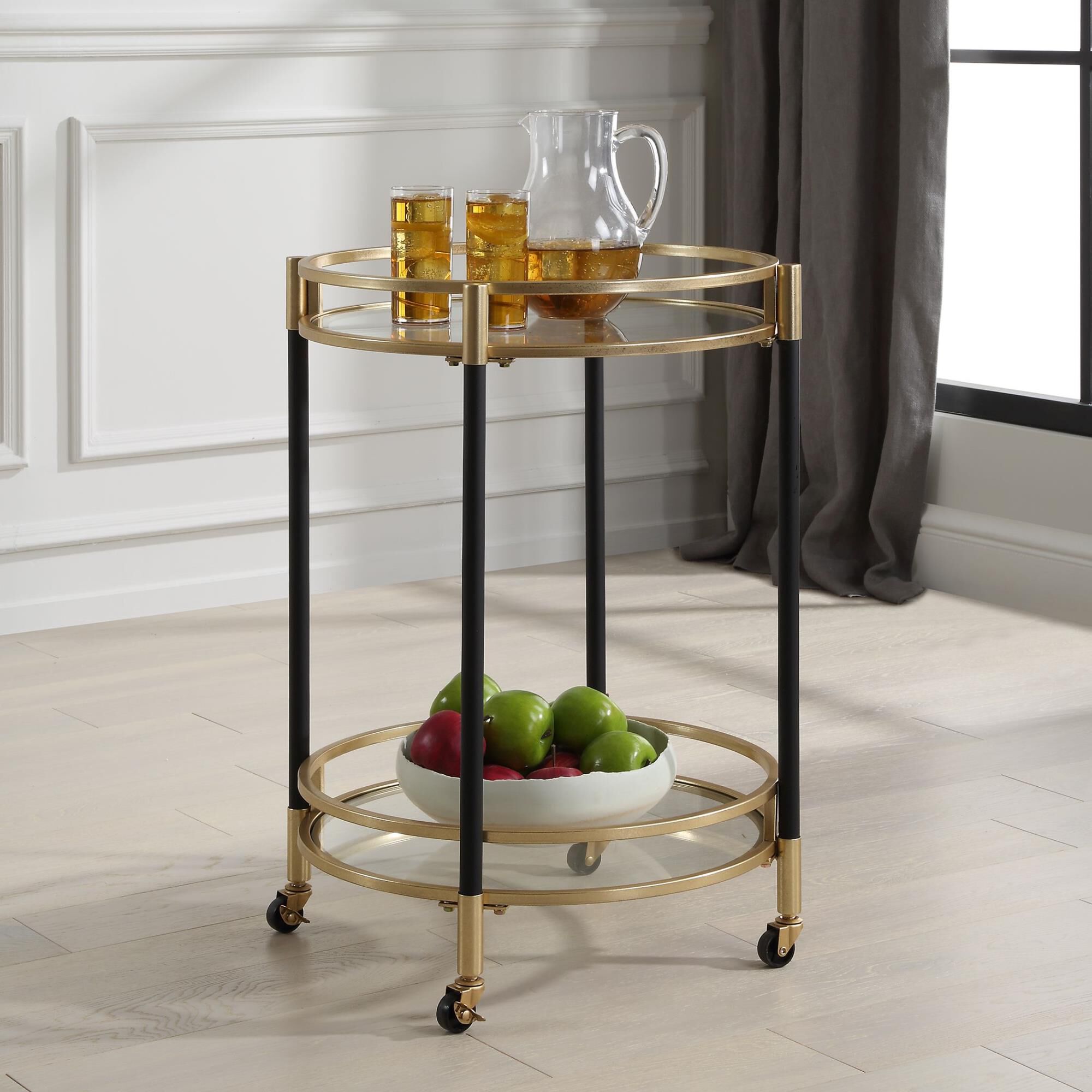 Shown in A Tasteful Bar Cart With A Round Design Ready For Effortless Placement In Any Space. Comprised Of Ma finish