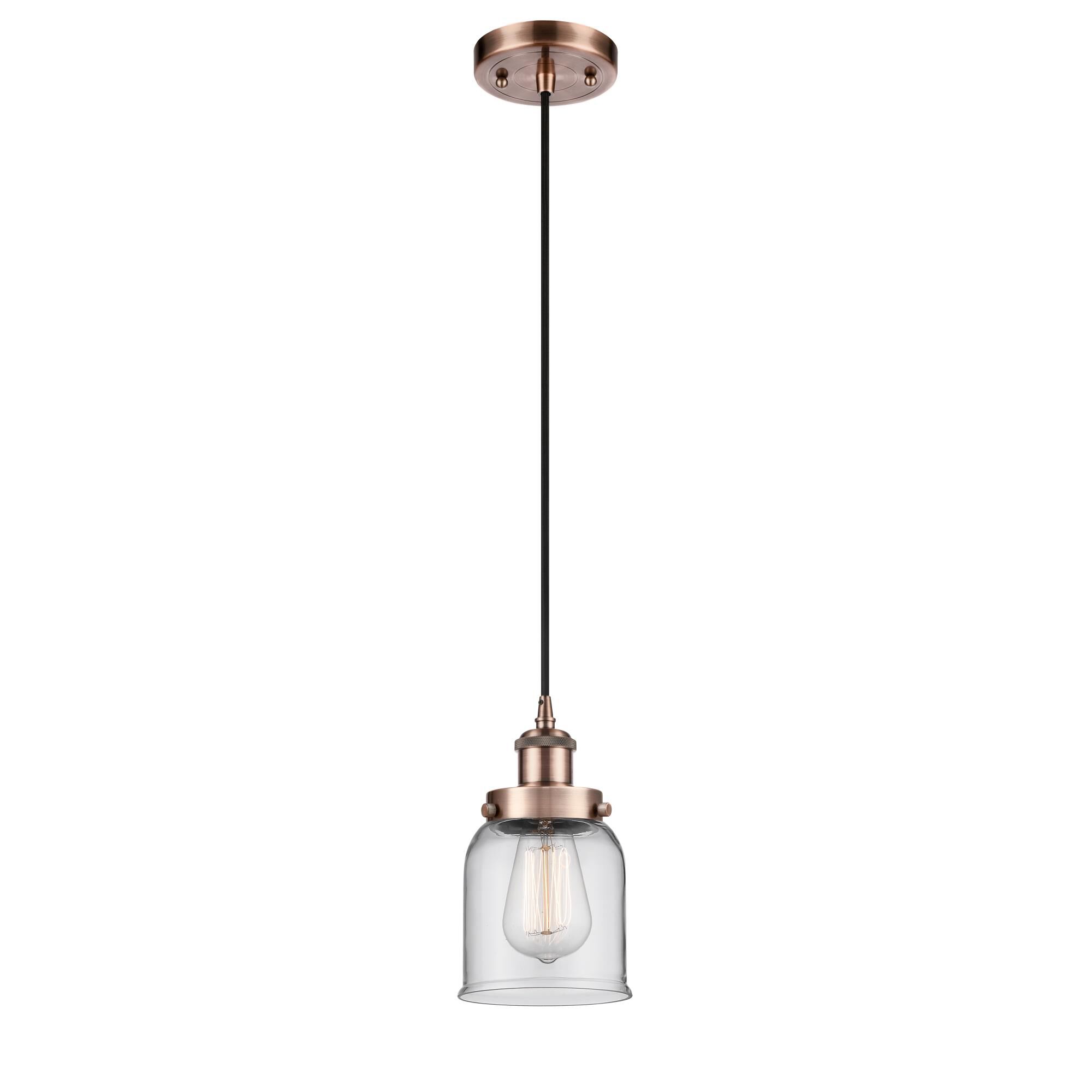 Shown in Antique Copper finish and Clear Small Bell glass