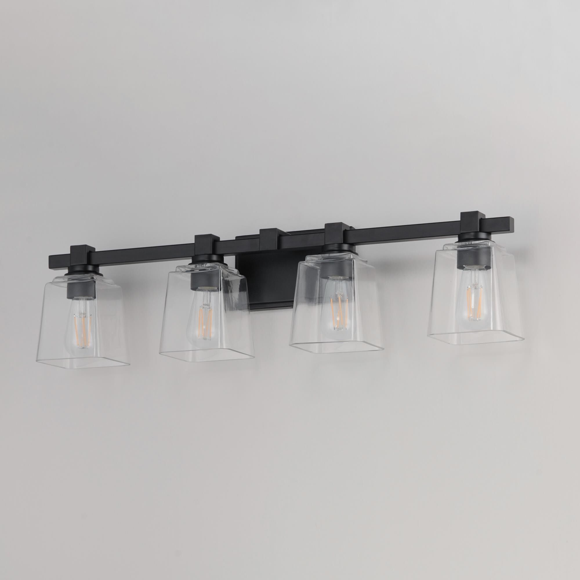 Shown in Black finish and Clear glass and Glass shade