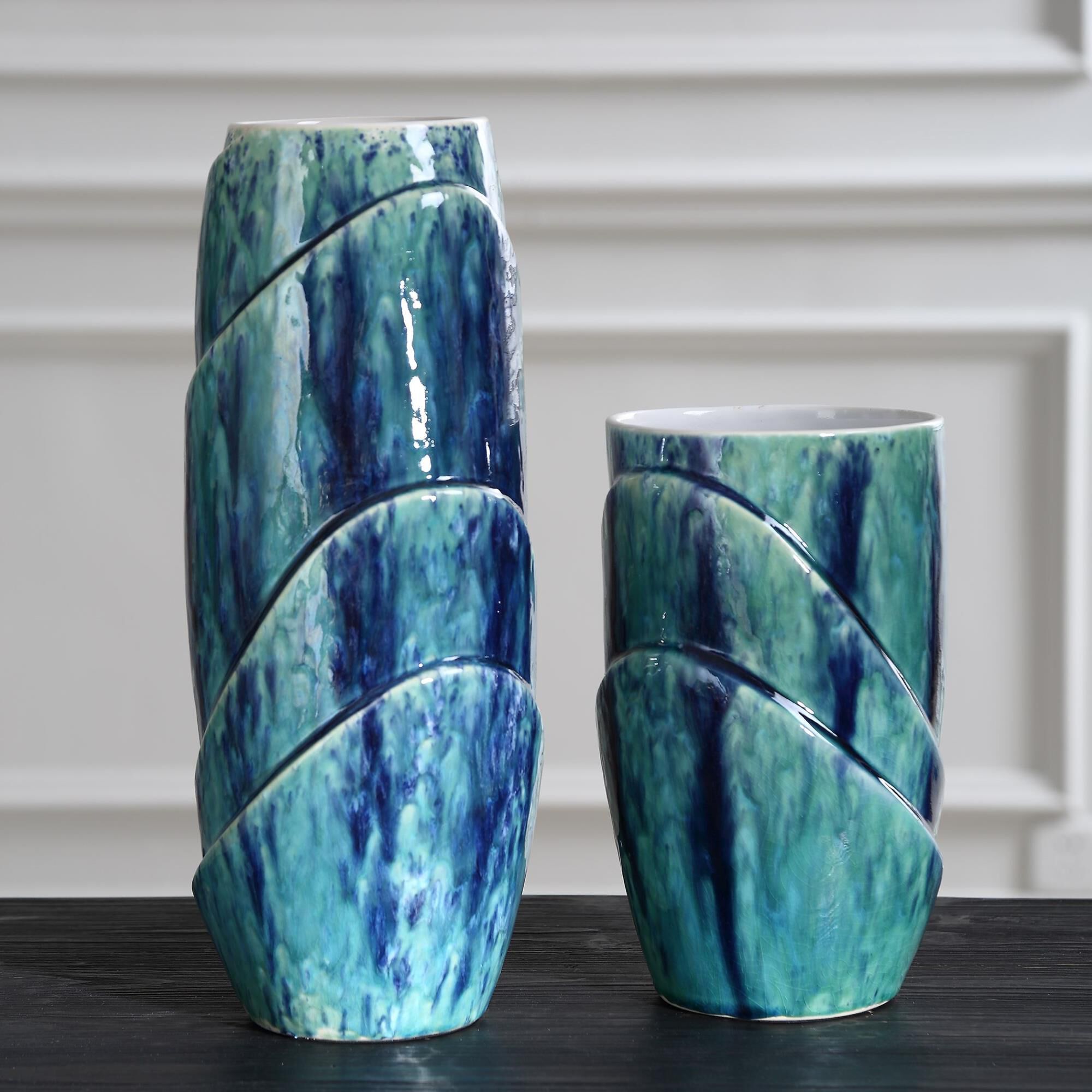 Shown in Introducing Our Stunning Set Of Two Ceramic Vases, A Harmonious Blend Of Nature's Hues. Crafted With finish