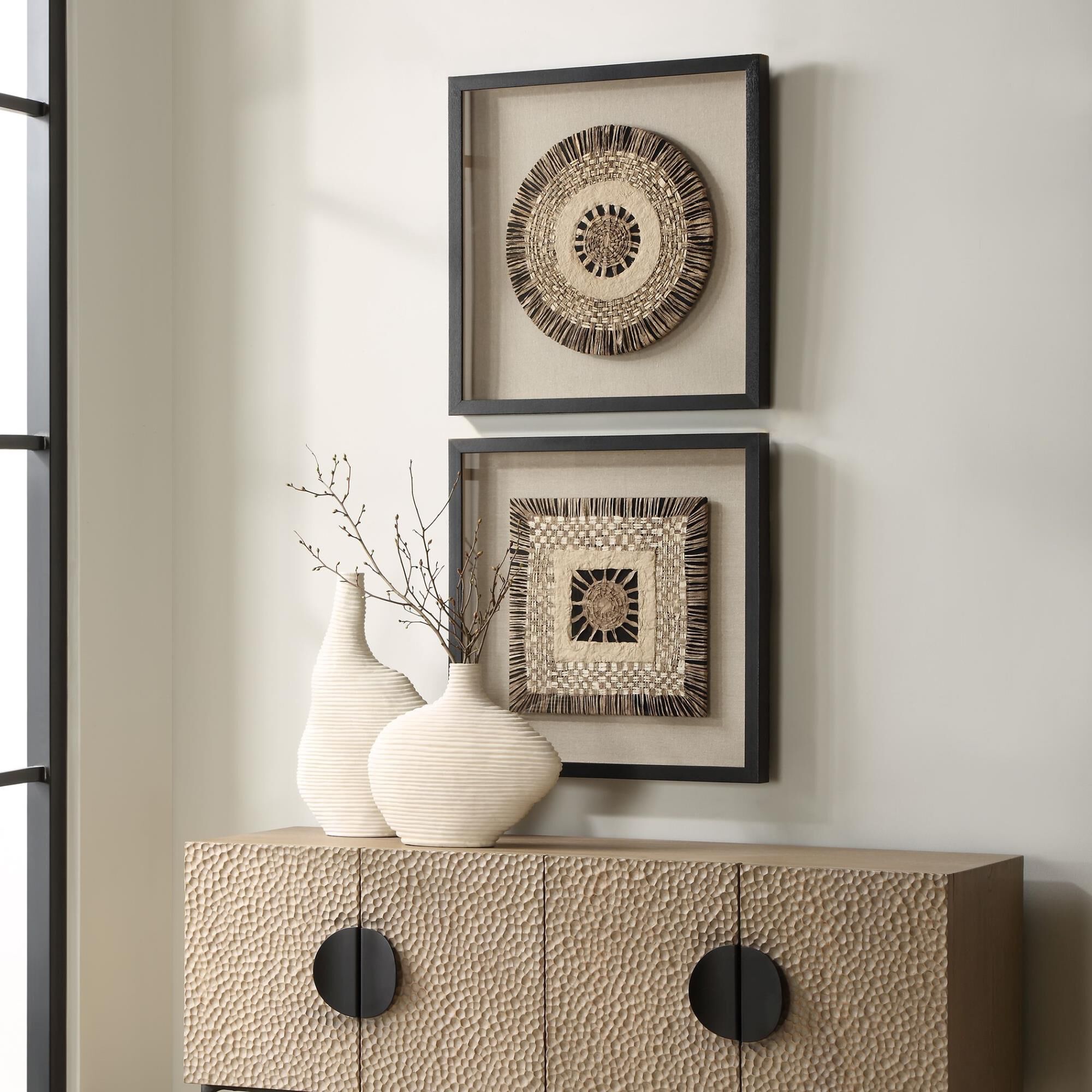 Shown in The Intertwine Shadow Boxes Are Woven Together Like An Heirloom Tapestry. Featuring Knit Paper Dyed  finish