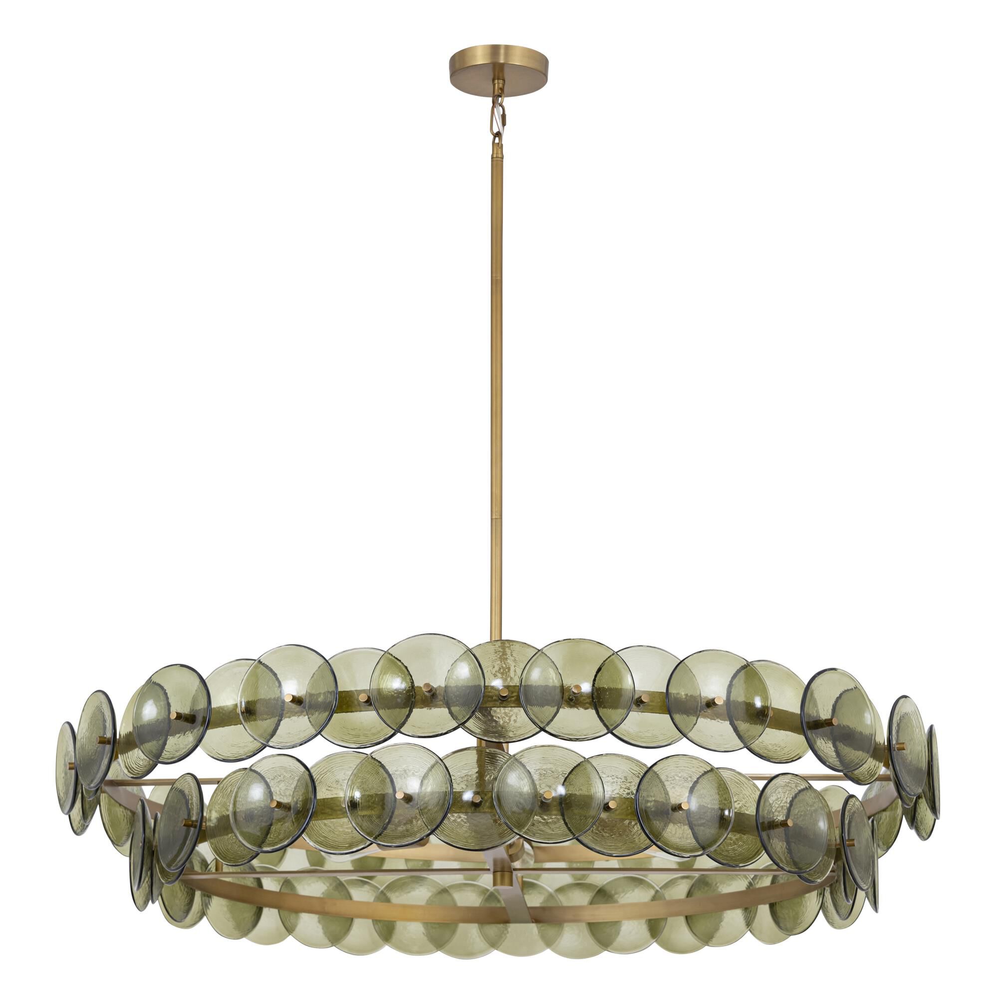 Shown in Weathered Brass finish and Green Vintage glass and Recycled Glass shade