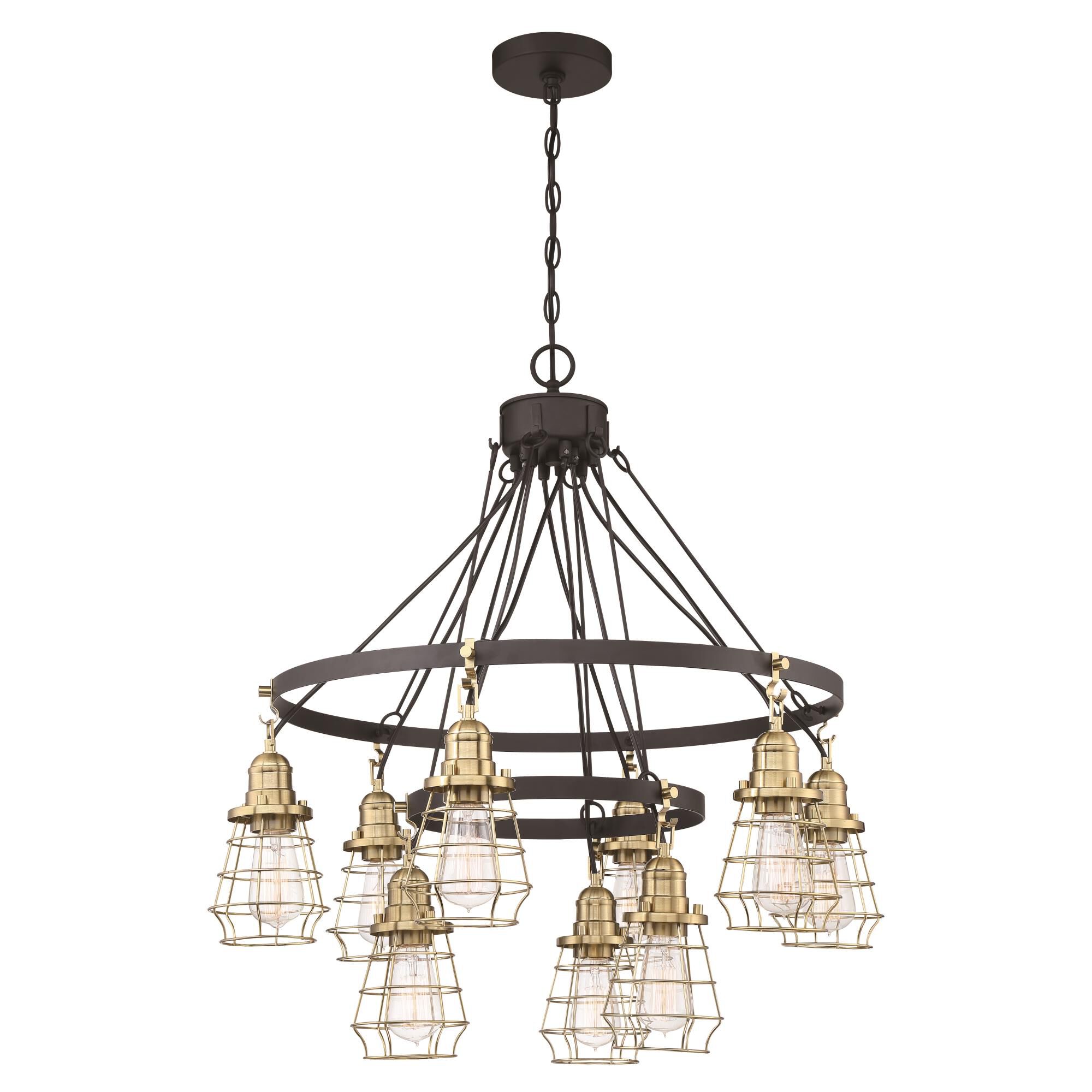 Shown in Flat Black and Satin Brass finish and Satin Brass glass and Satin Brass shade