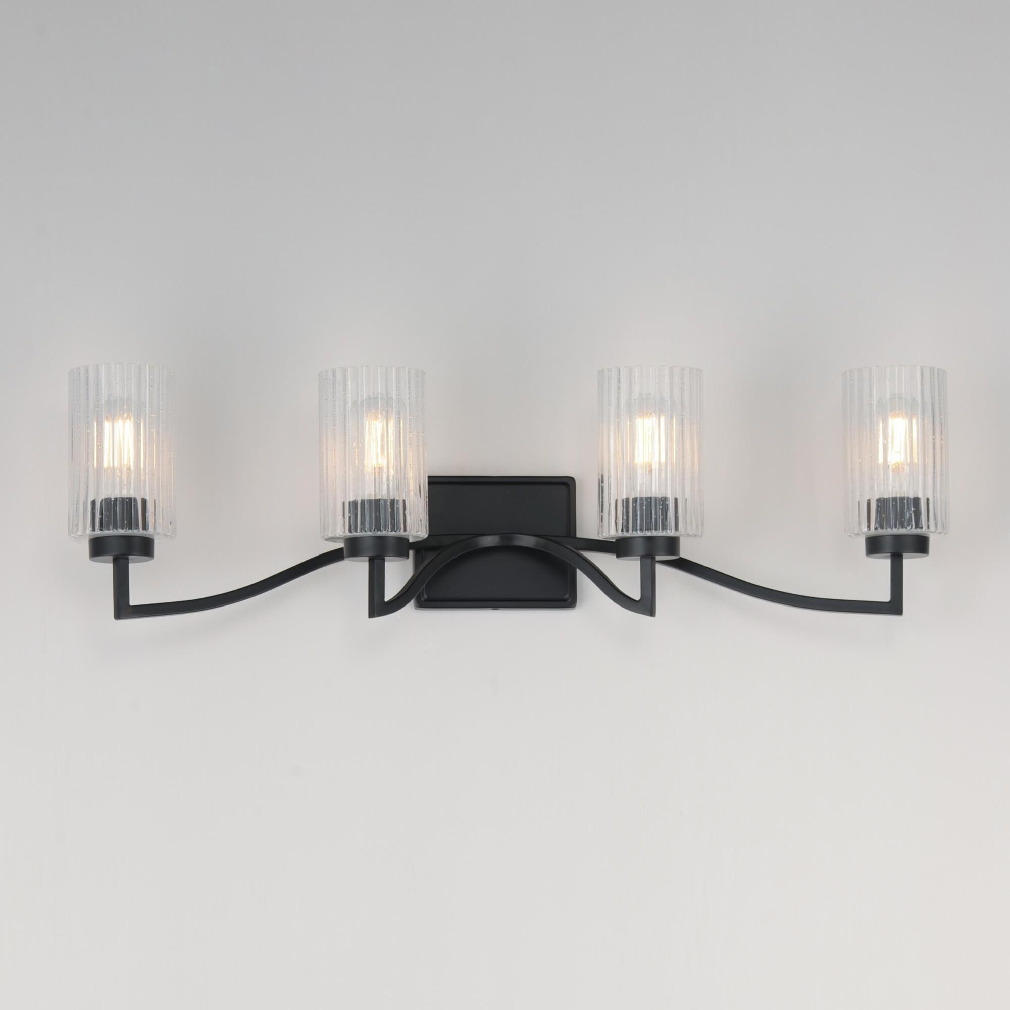 Shown in Black finish and Clear Ribbed glass and Glass shade