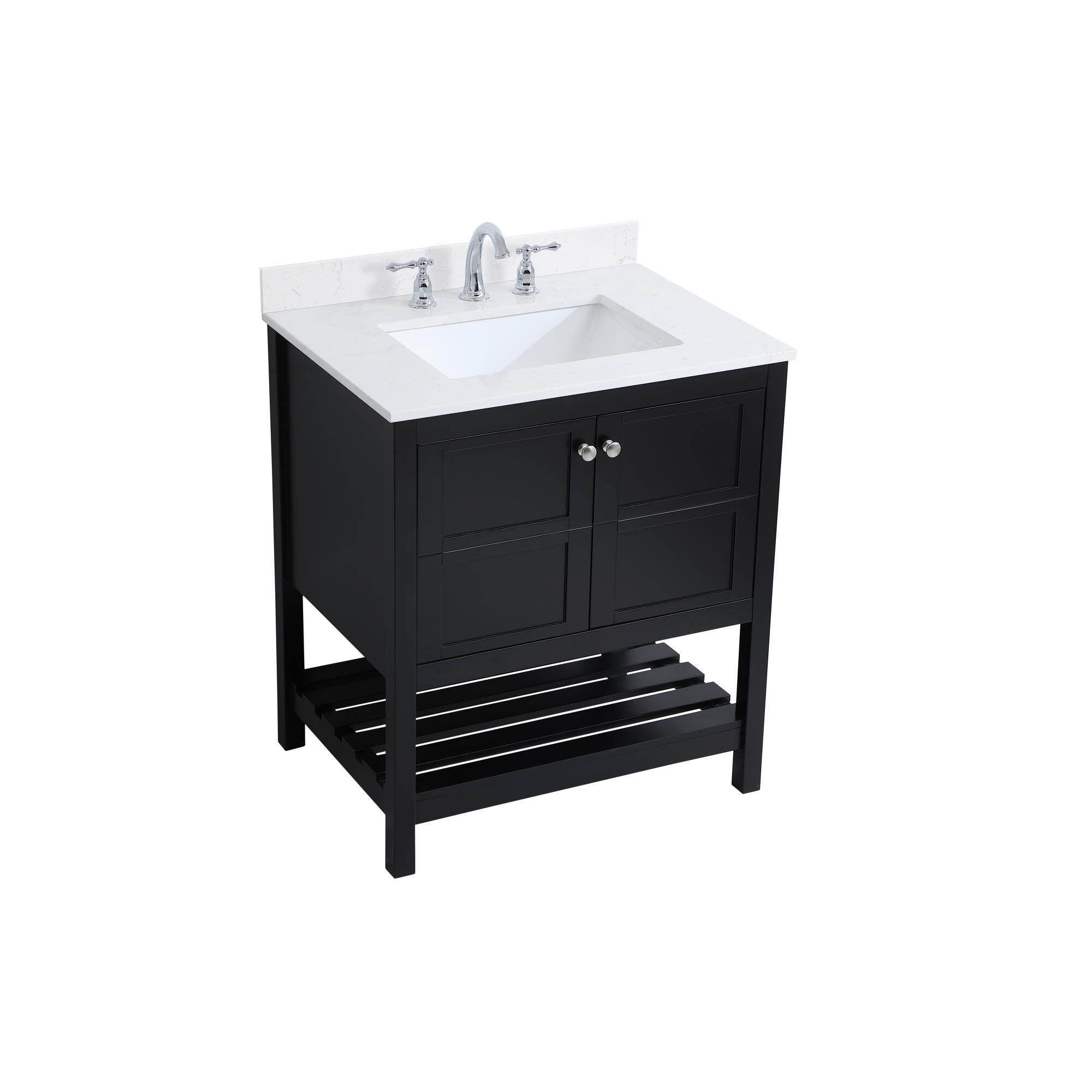 Shown in Black And Brushed Nickel With Calacatta Quartz finish