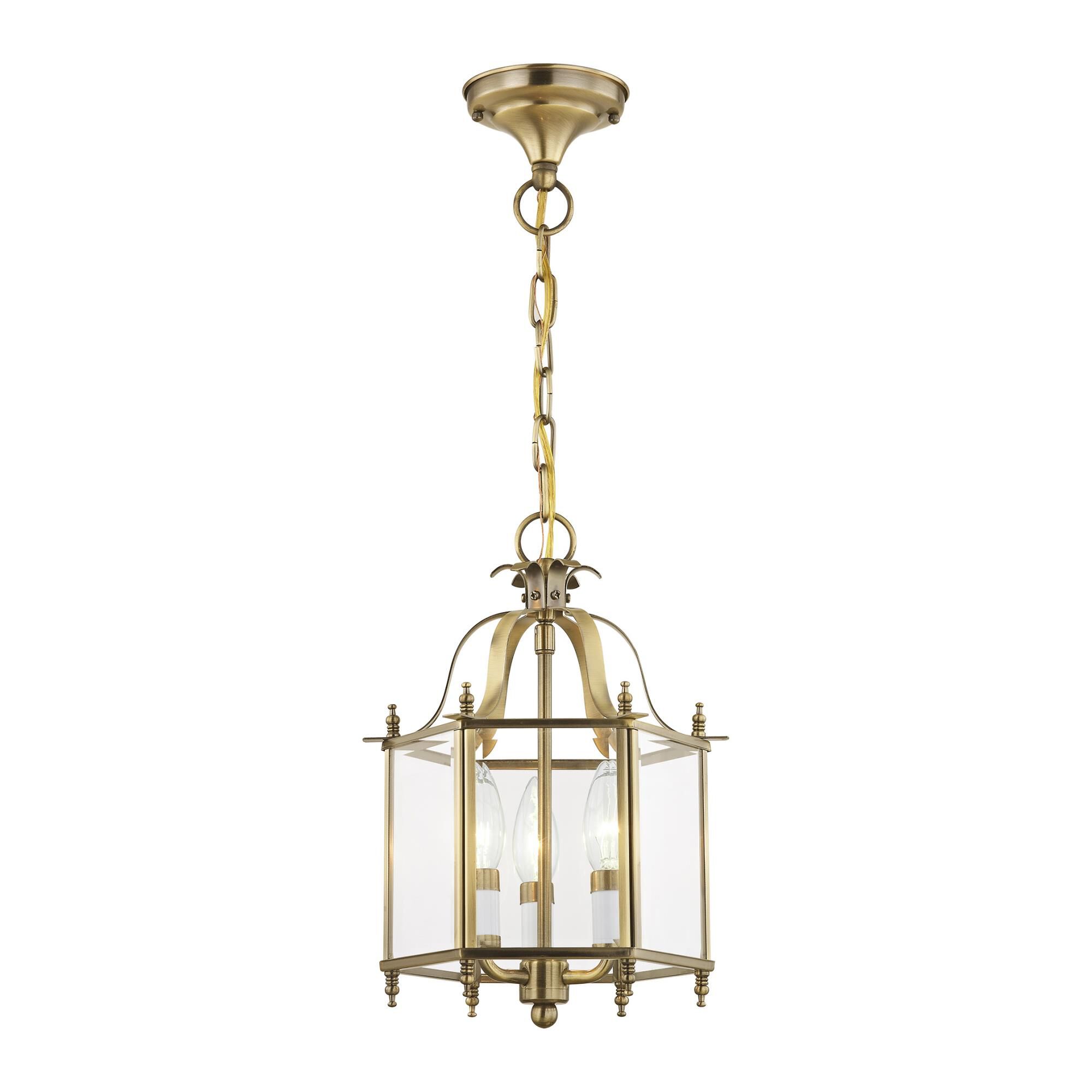 Shown in Antique Brass finish and Clear Beveled glass