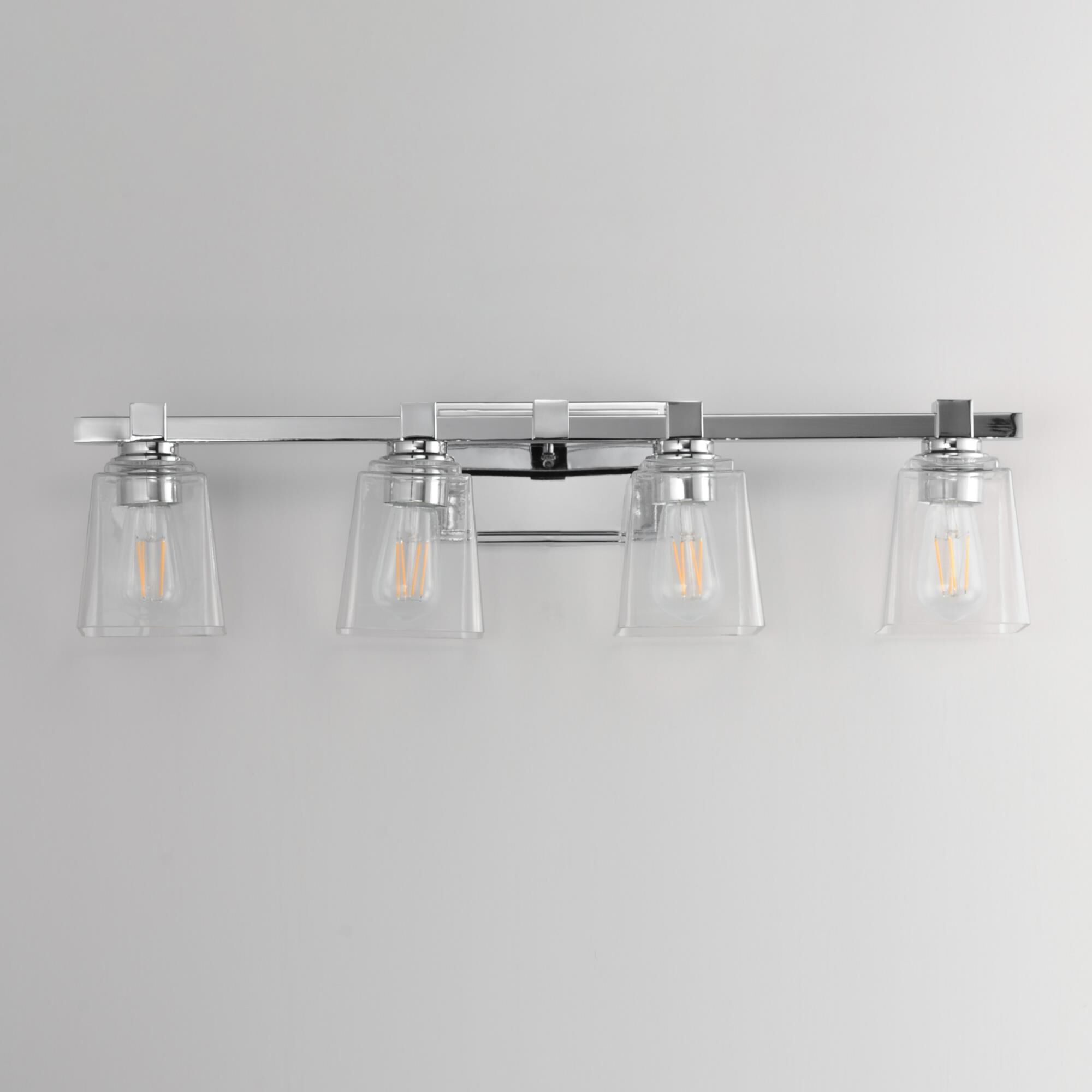 Shown in Polished Chrome finish and Clear glass and Glass shade