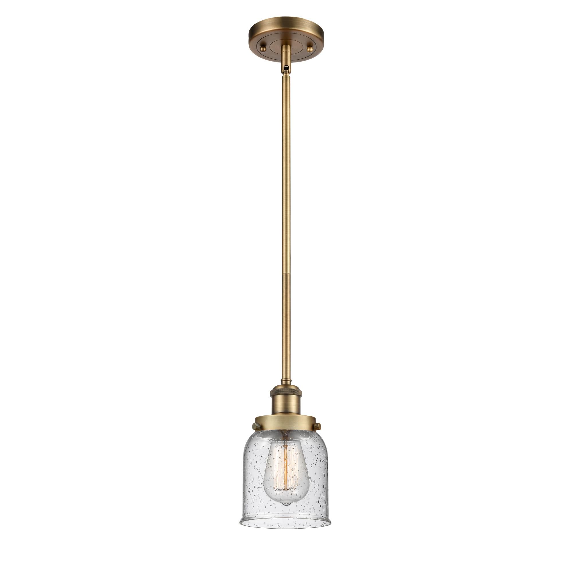 Shown in Brushed Brass finish and Seedy Small Bell glass