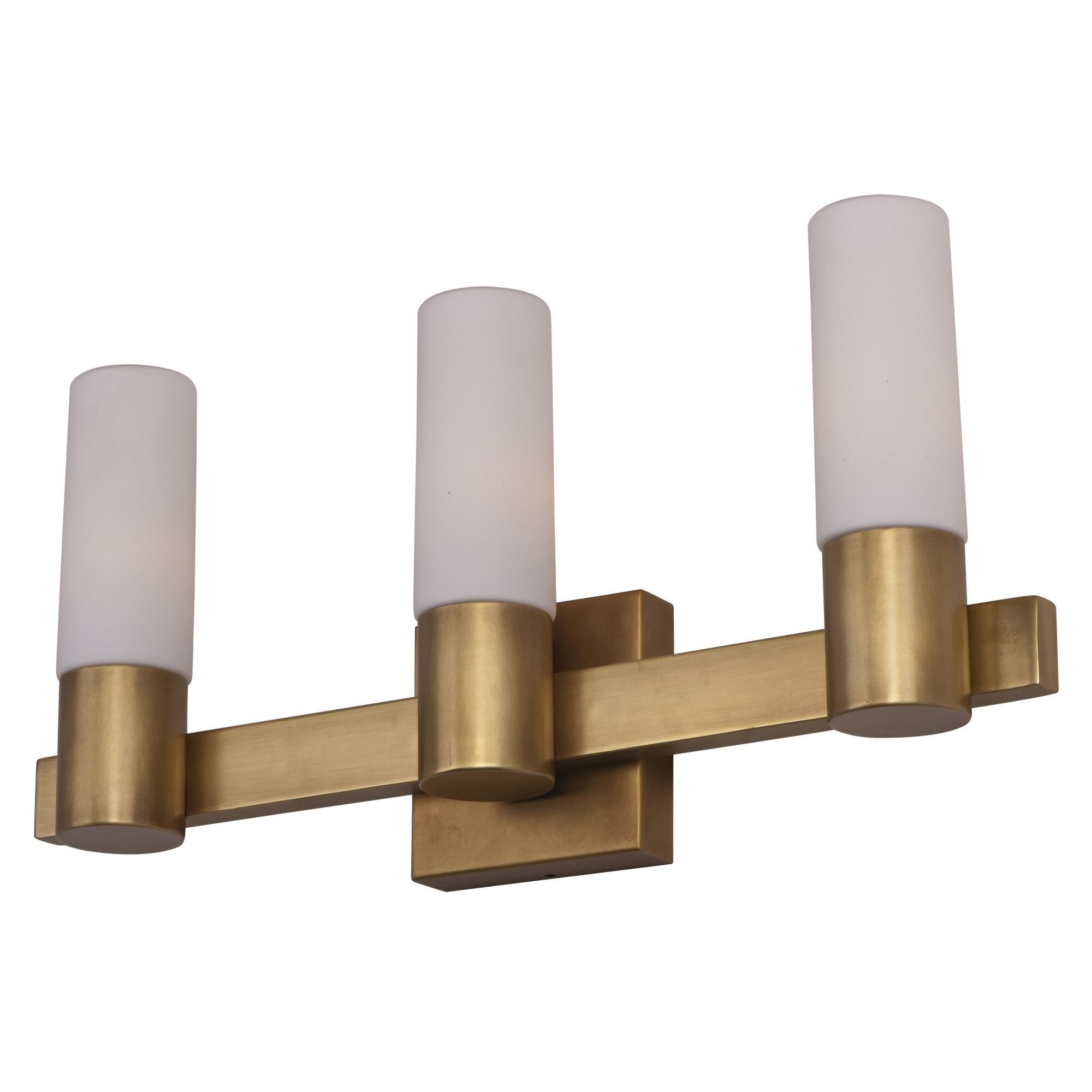 Shown in Natural Aged Brass finish and Satin White glass