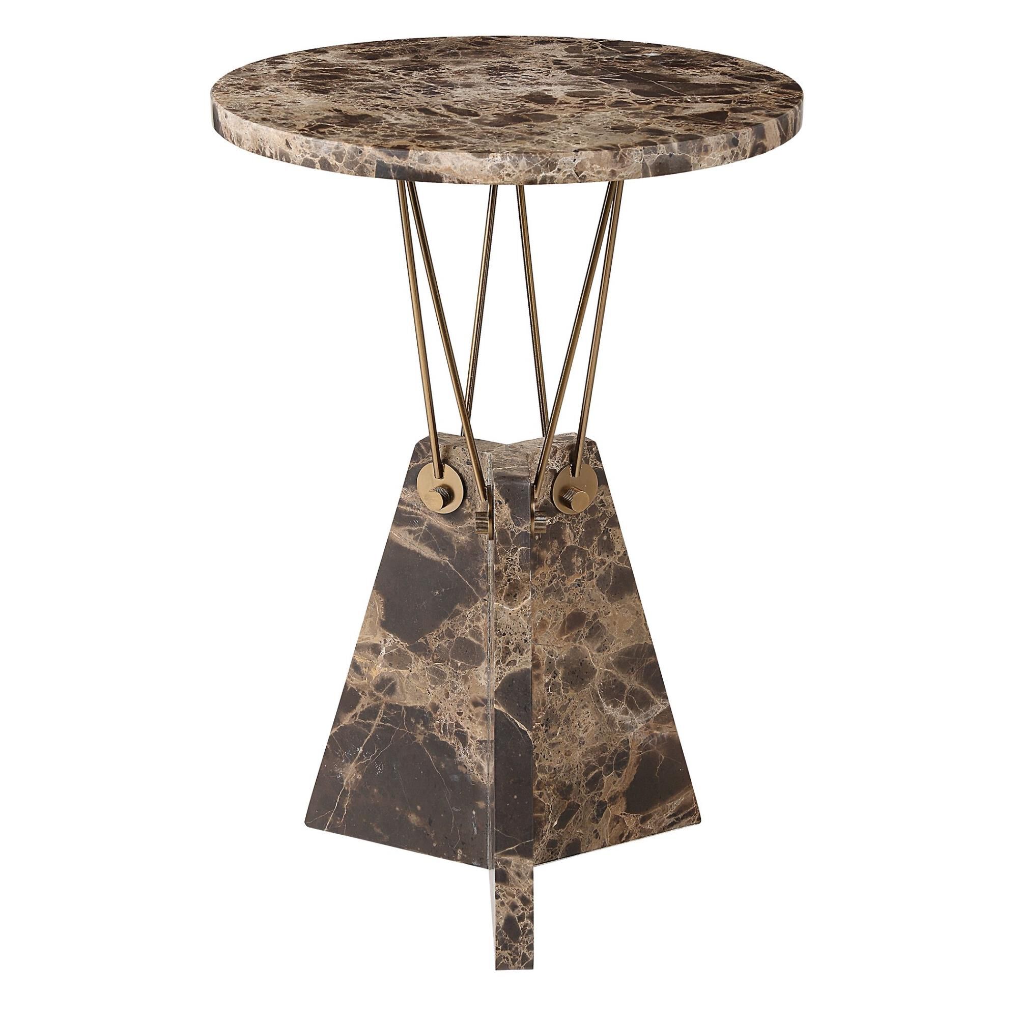 Shown in This Geometric Table Features A Round Top And Base Made Of Rich Emperador Brown Marble Connected By  finish