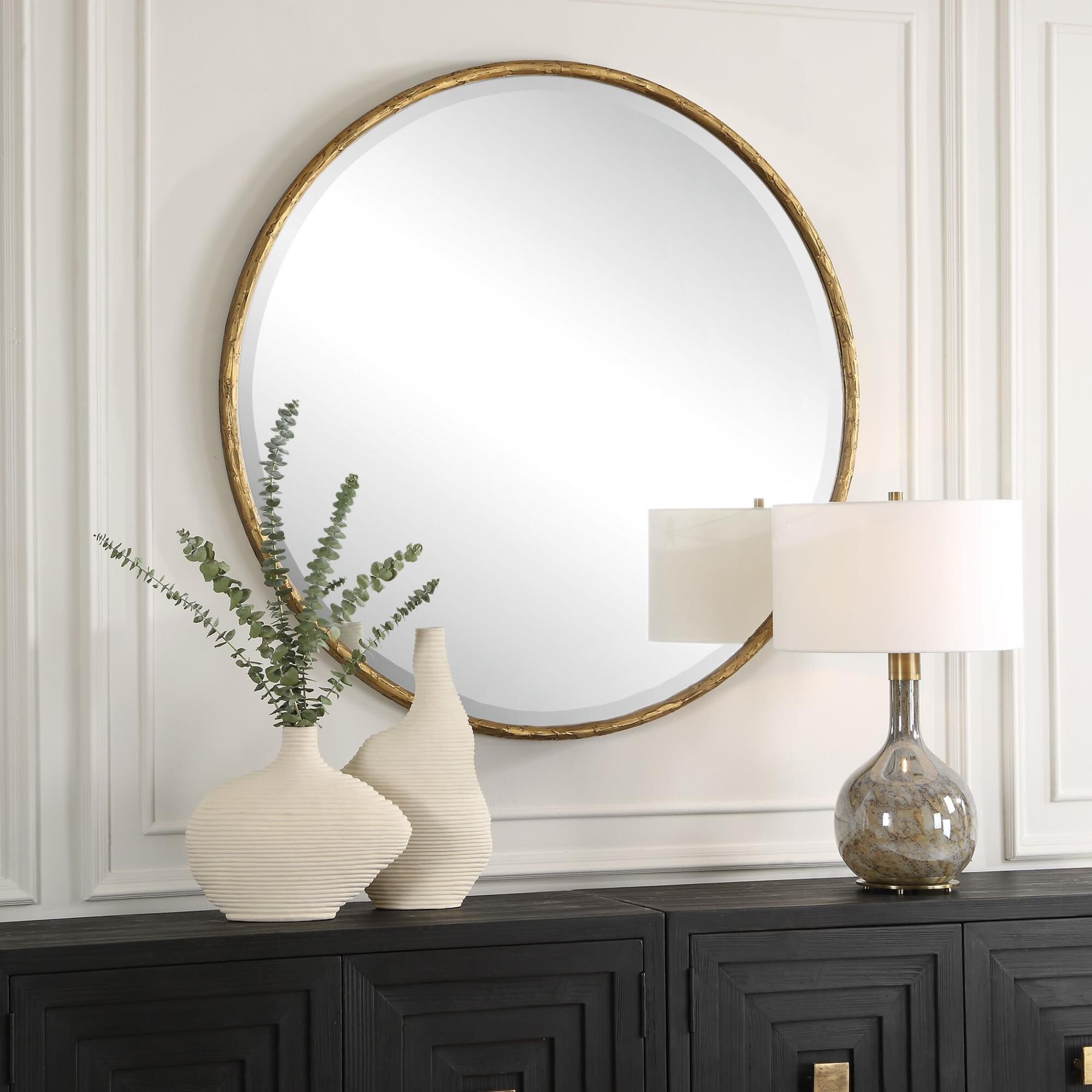 Shown in With Its Aged Gold Finish And Subtle Plaster Effect, The Sutton Round Mirror Is A Blend Of Timeless  finish