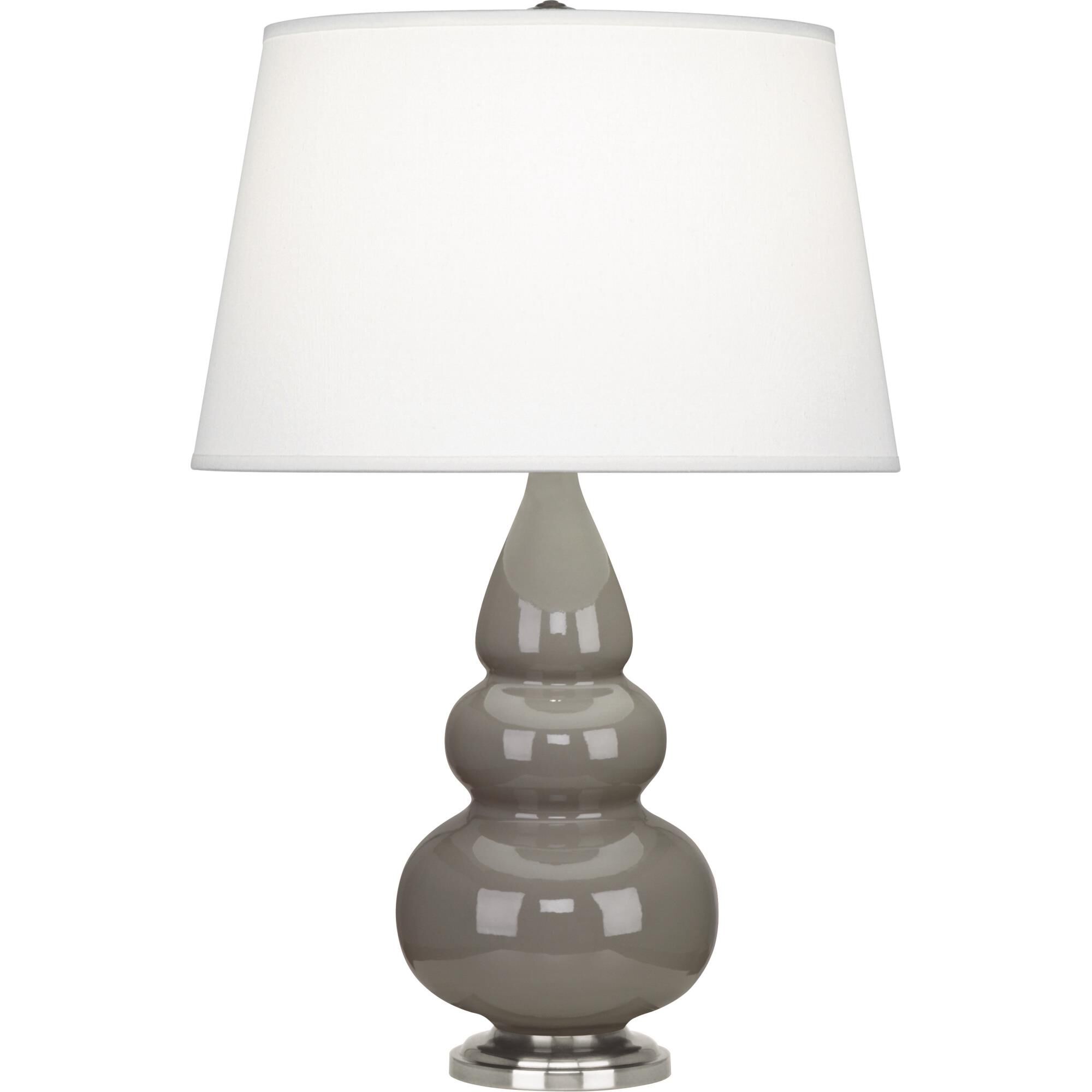 Shown in Smoky Taupe Glazed Ceramic With Antique Silver ed Accents finish and Pearl Dupioni Fabric shade