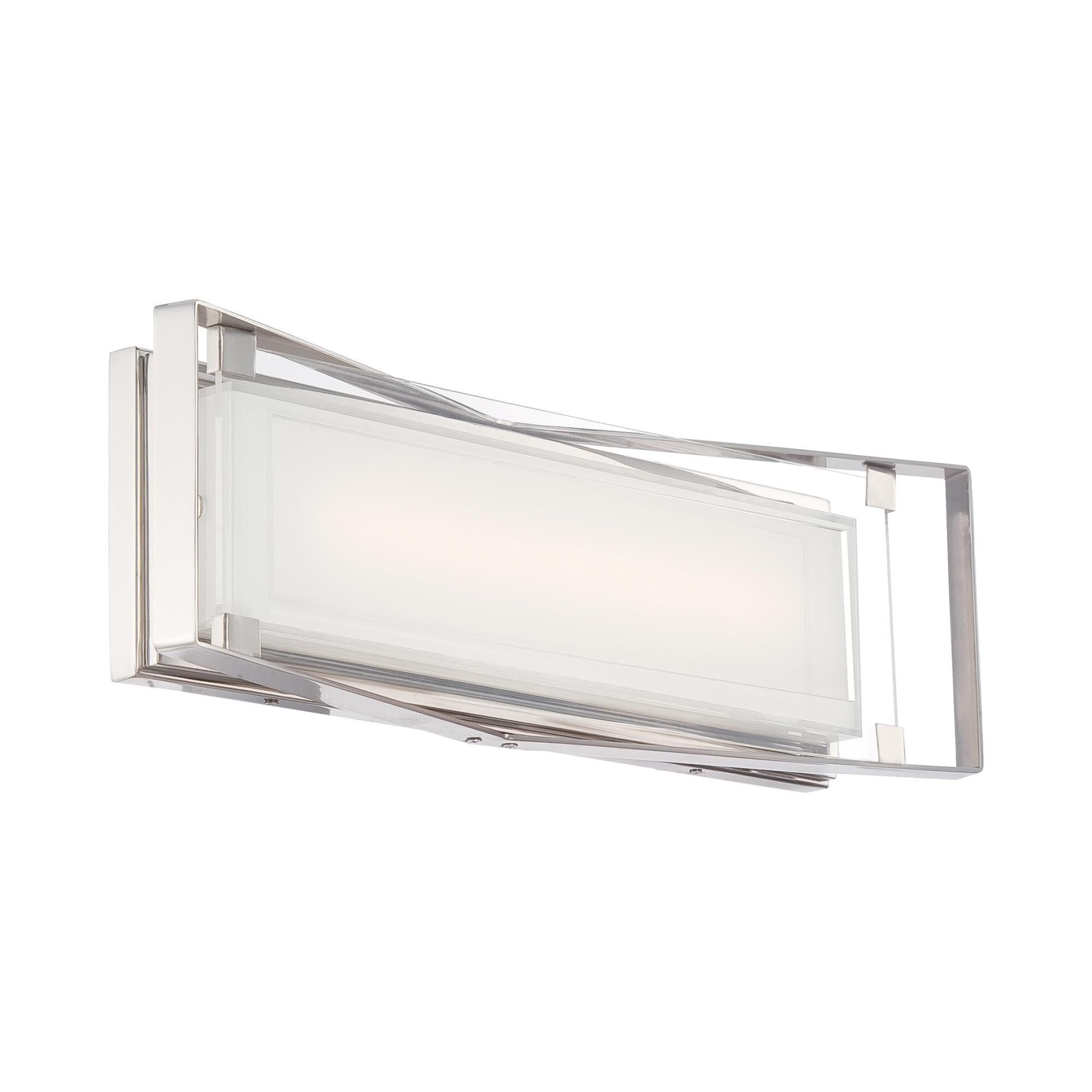 Shown in Polished Nickel finish and Mitered White glass and Clear Acrylic accent