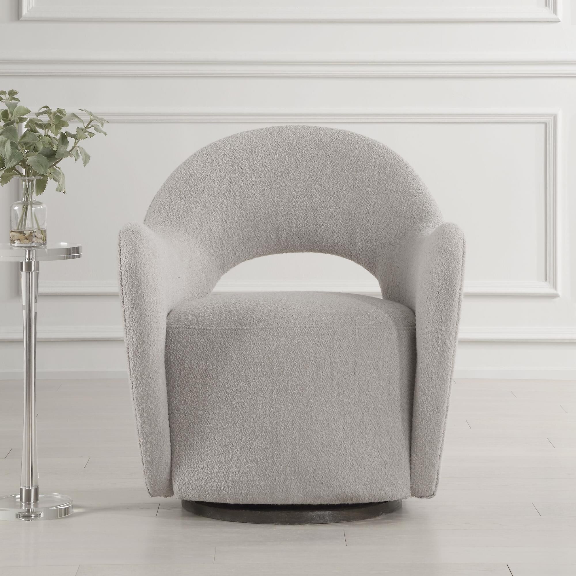 Shown in Gentle Curves And Fun Cutouts Give A Unexpected Twist In The Wander Swivel Chair. Upholstered In An  finish