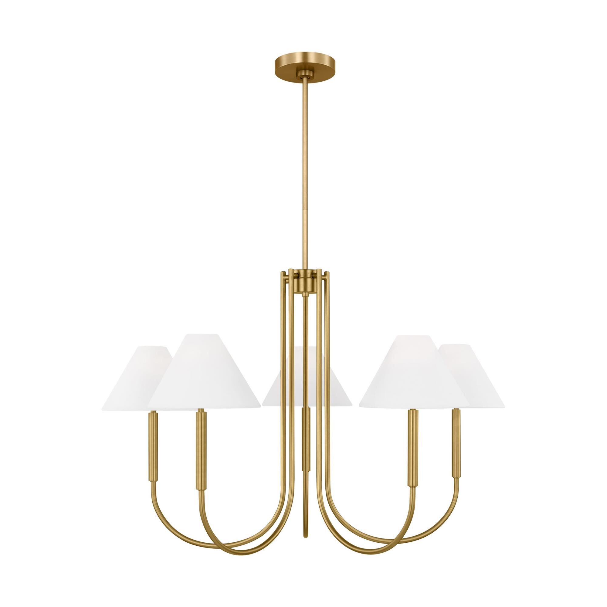 Shown in Satin Brass finish and White Linen Fabric s shade