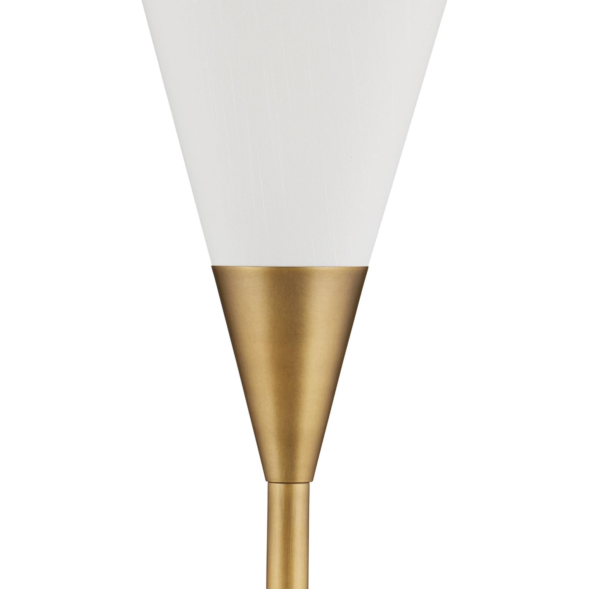 Shown in Black/Brushed Brass finish and Off-White Shantung shade