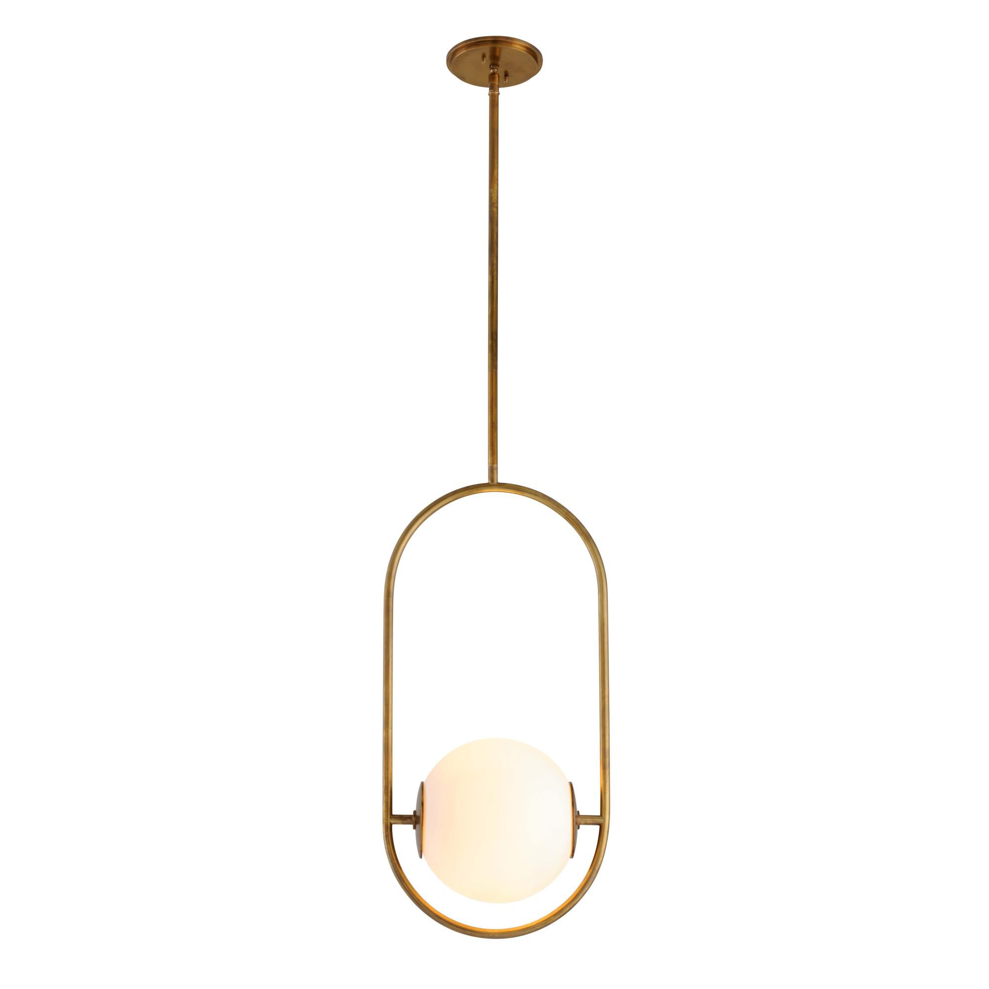 Shown in Vintage Brass finish and Opal White glass