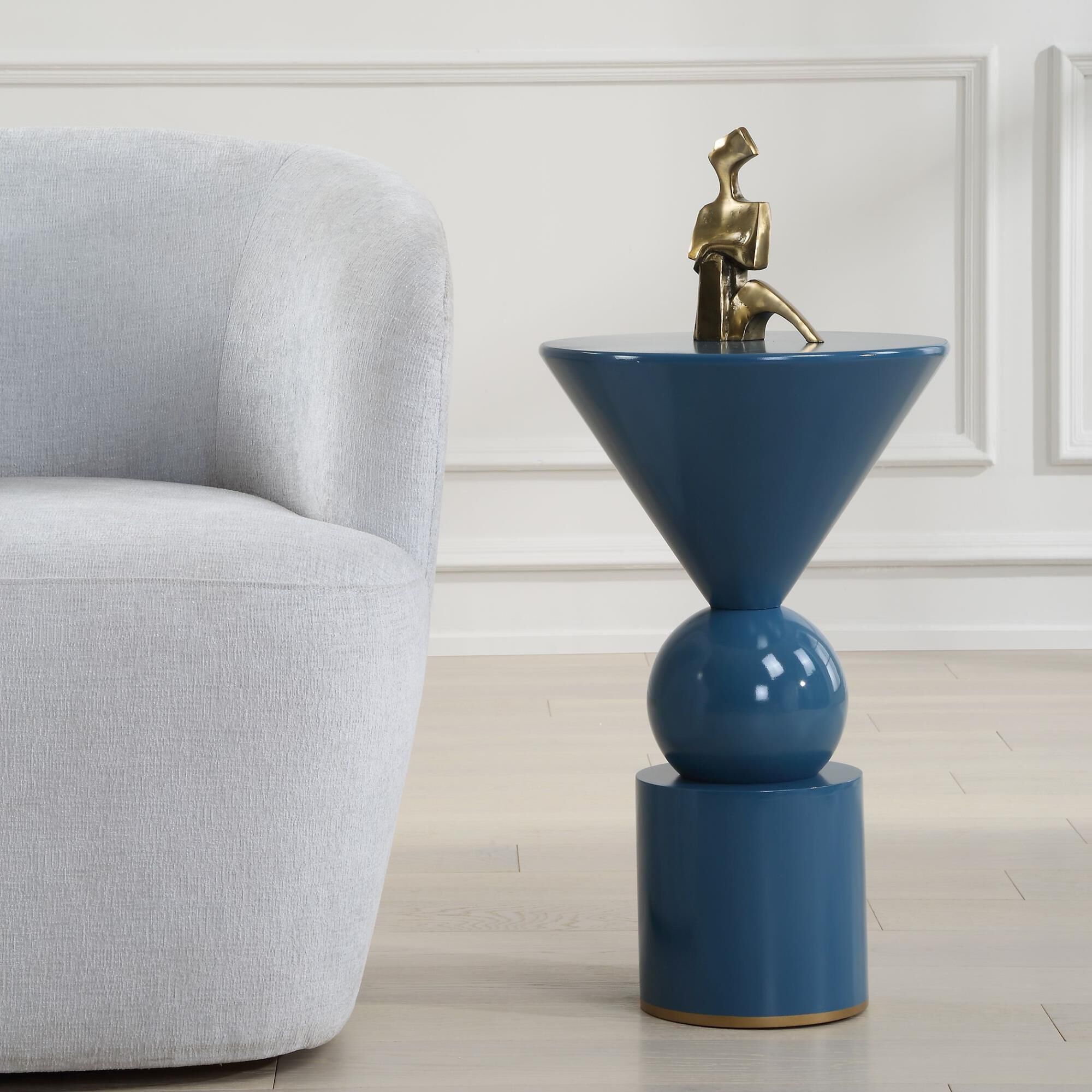 Shown in A Clean Accent Table With A Lustrous Blue Finish, The Various Geometric Shapes Add A Modern Touch To finish