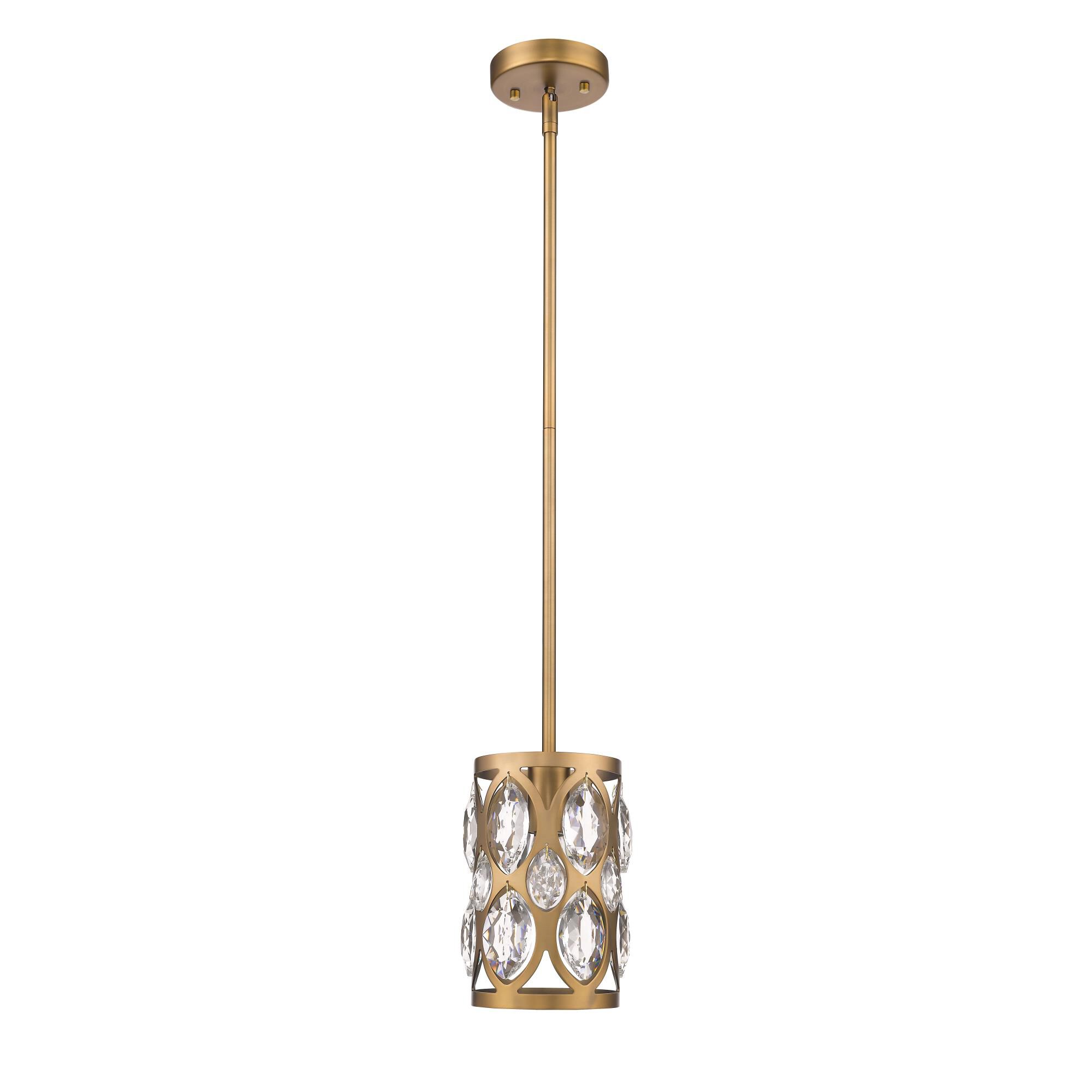 Shown in Heirloom Brass finish and Crystal glass and Crystal shade