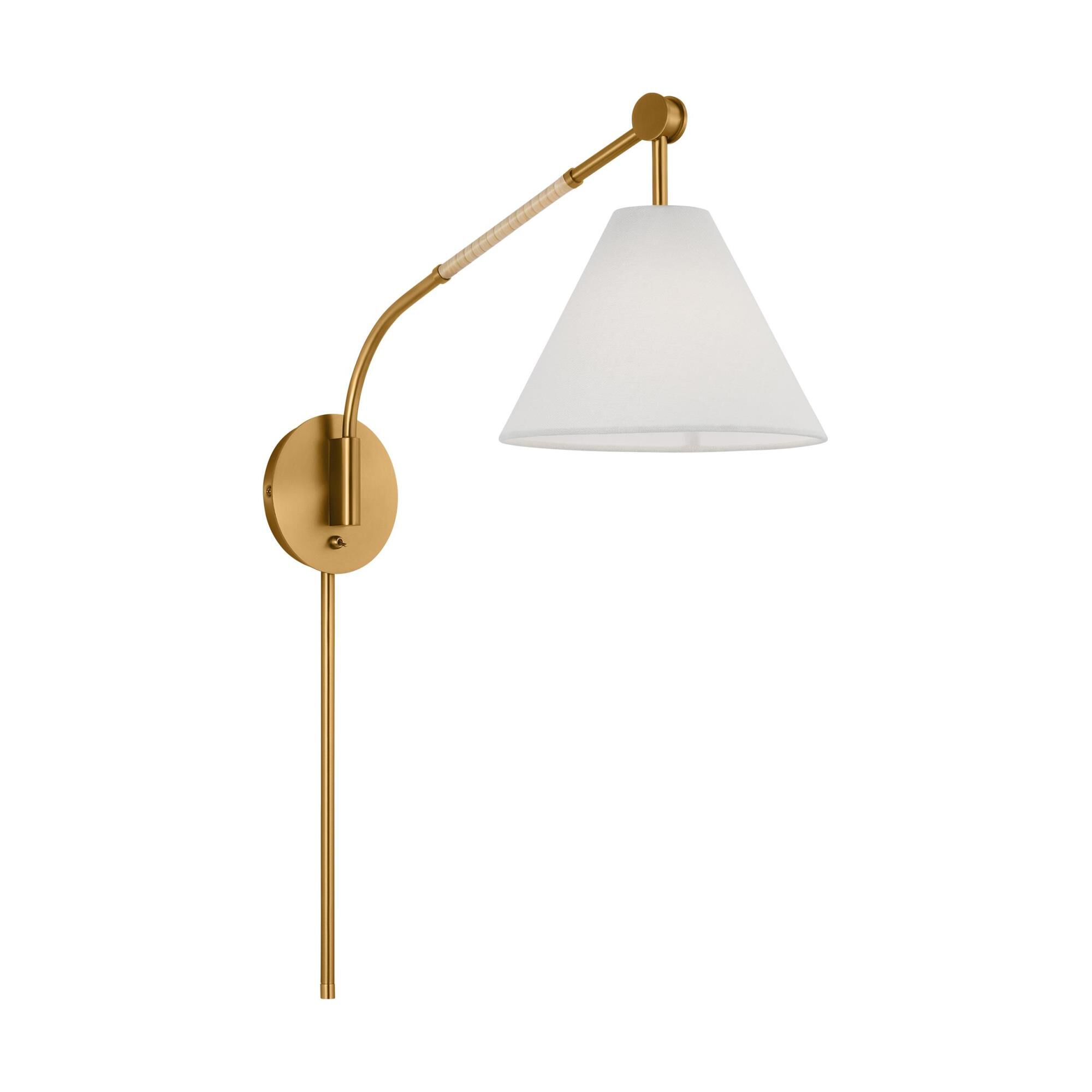 Shown in Burnished Brass finish and White LinenLinen shade