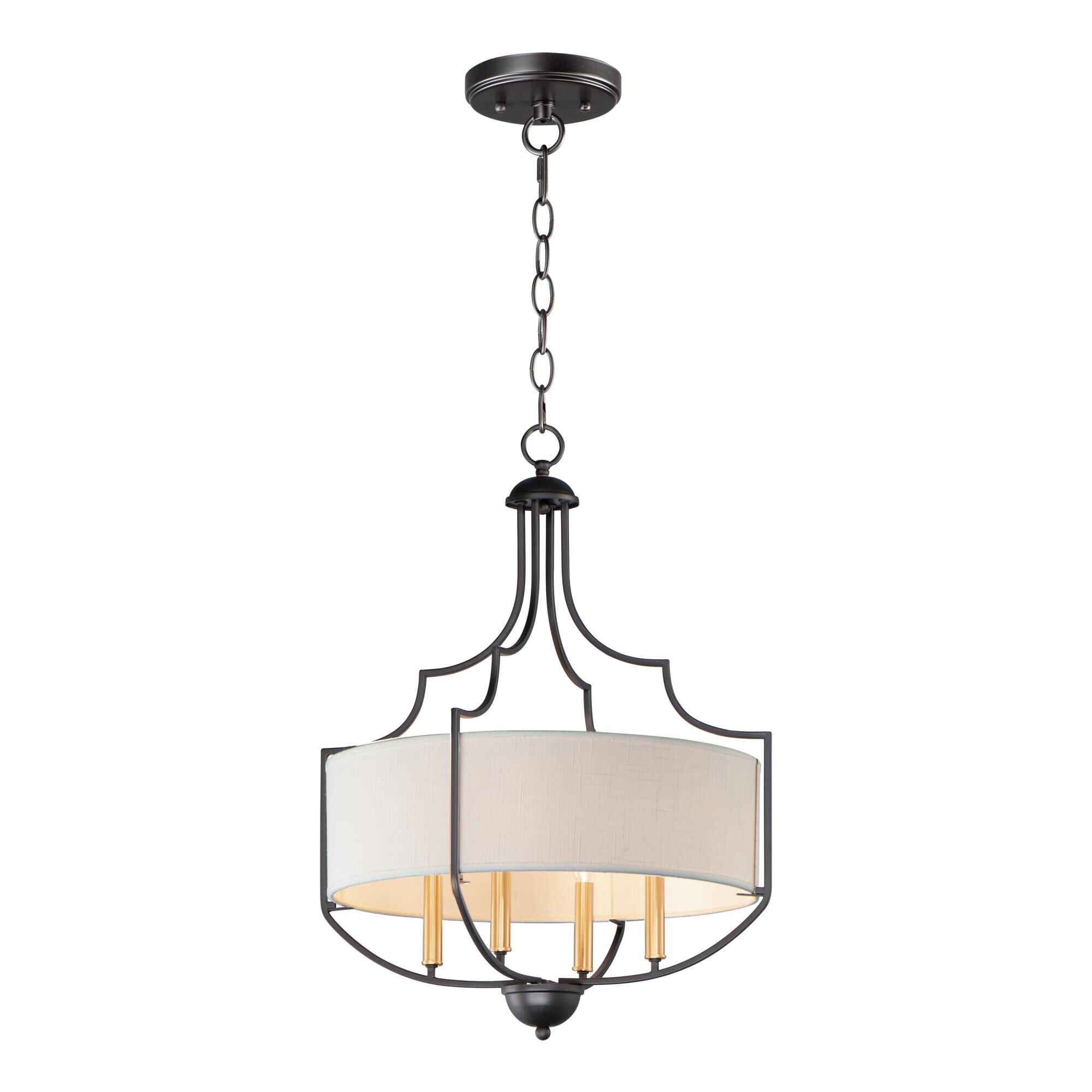 Shown in Bronze / Antique Brass finish and Fabric shade