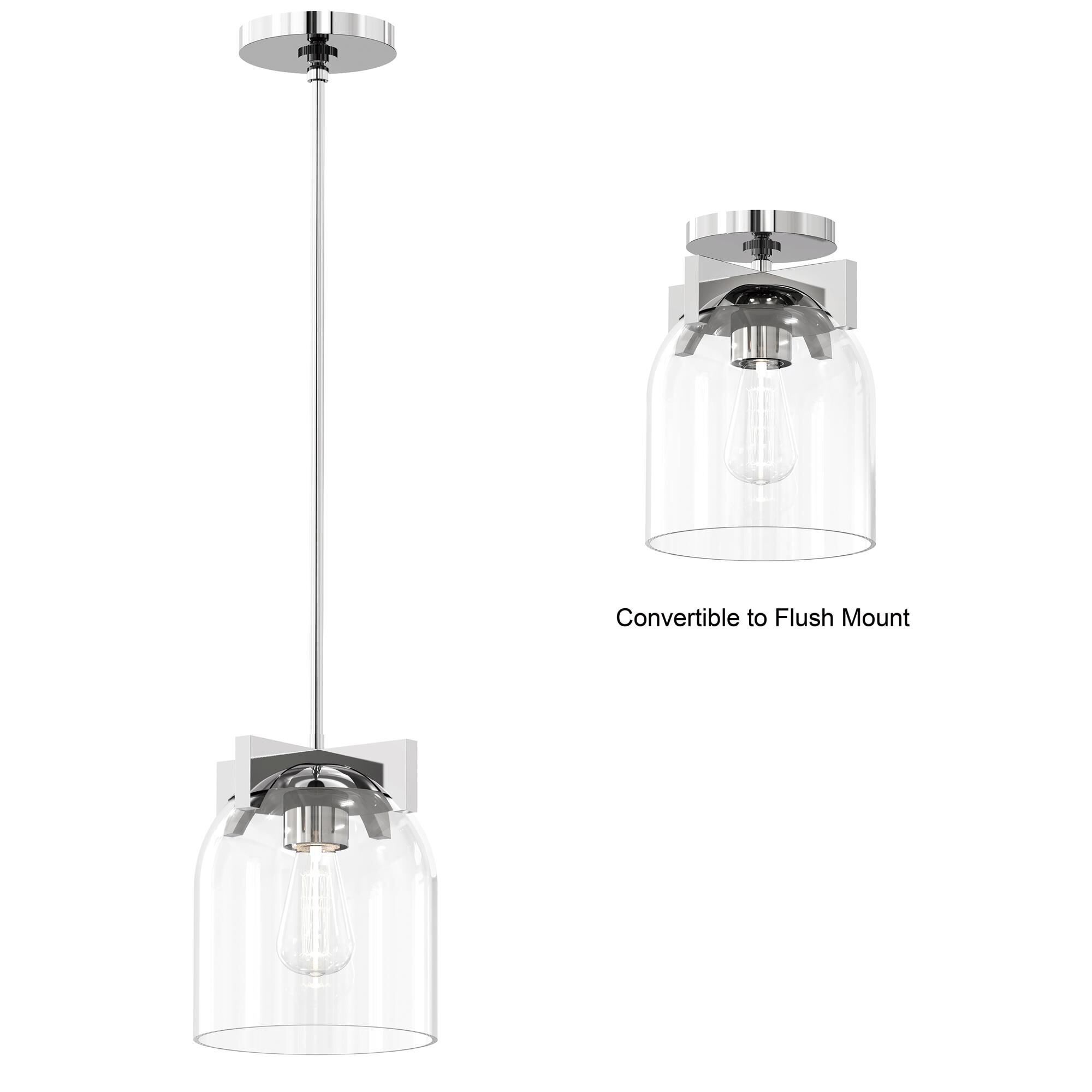 Shown in Polished Chrome finish and Clear glass and Glass shade