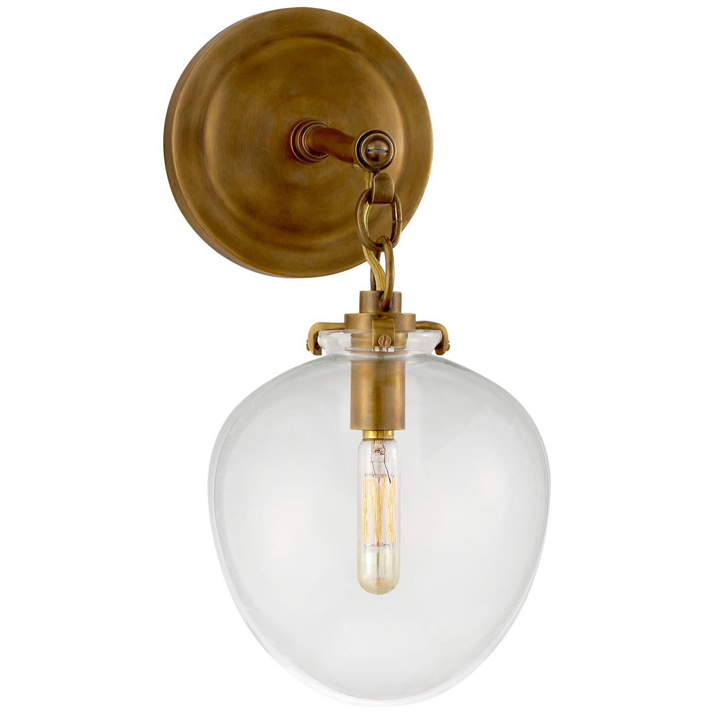 Shown in Hand-Rubbed Antique Brass finish and Clear glass