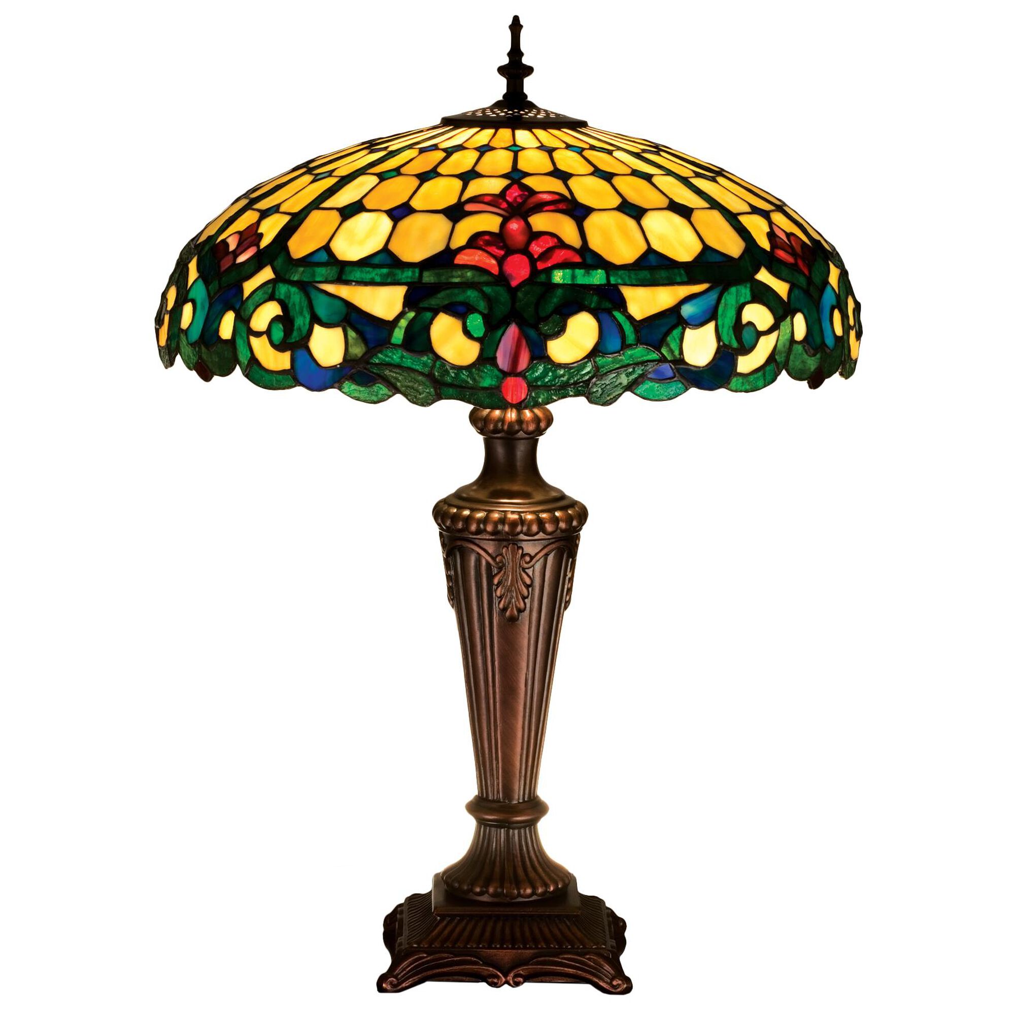 Shown in Mahogany Bronze finish and Merlot-Emerald Green-Sea Blue-Ivory glass