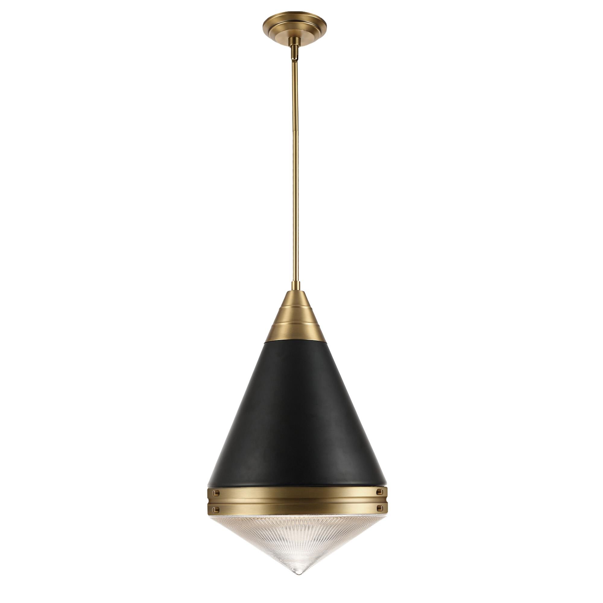 Shown in Black and Natural Aged Brass finish and Prairie Rib Frost glass