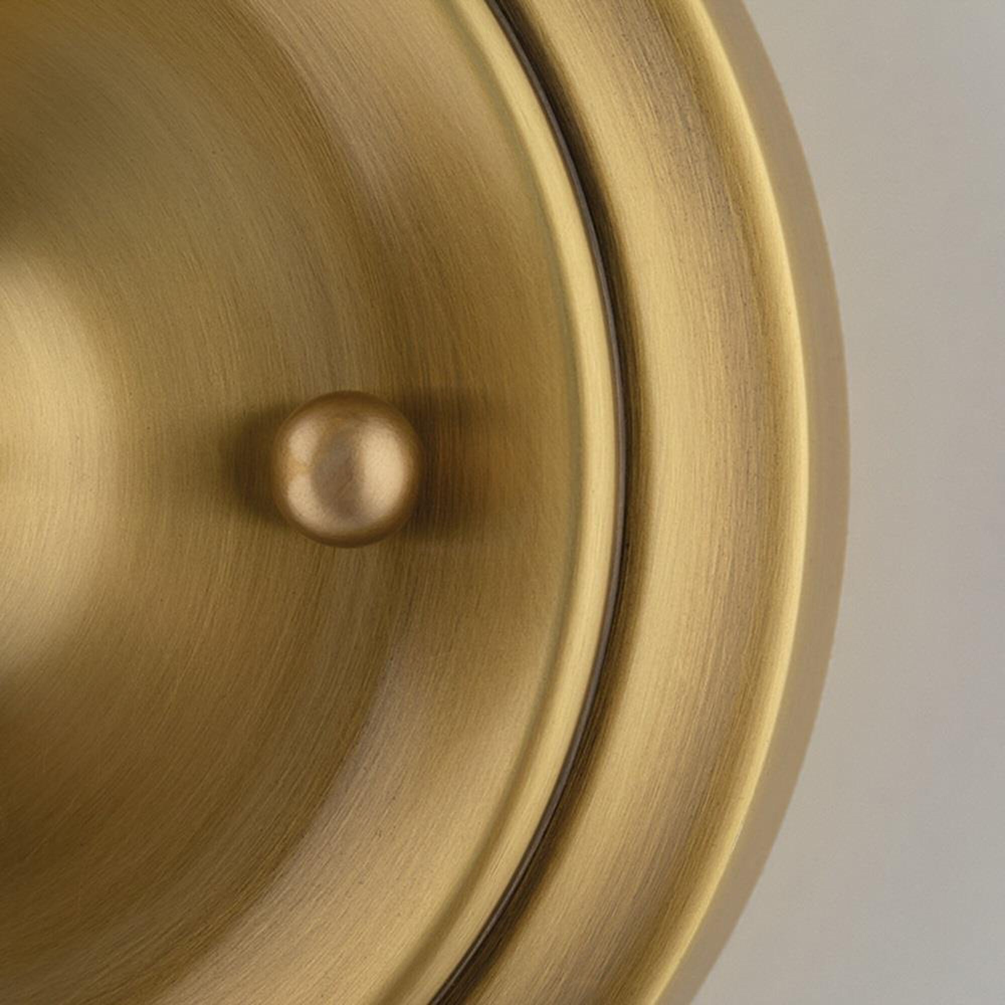 Shown in Aged Brass finish and Off White Linen shade