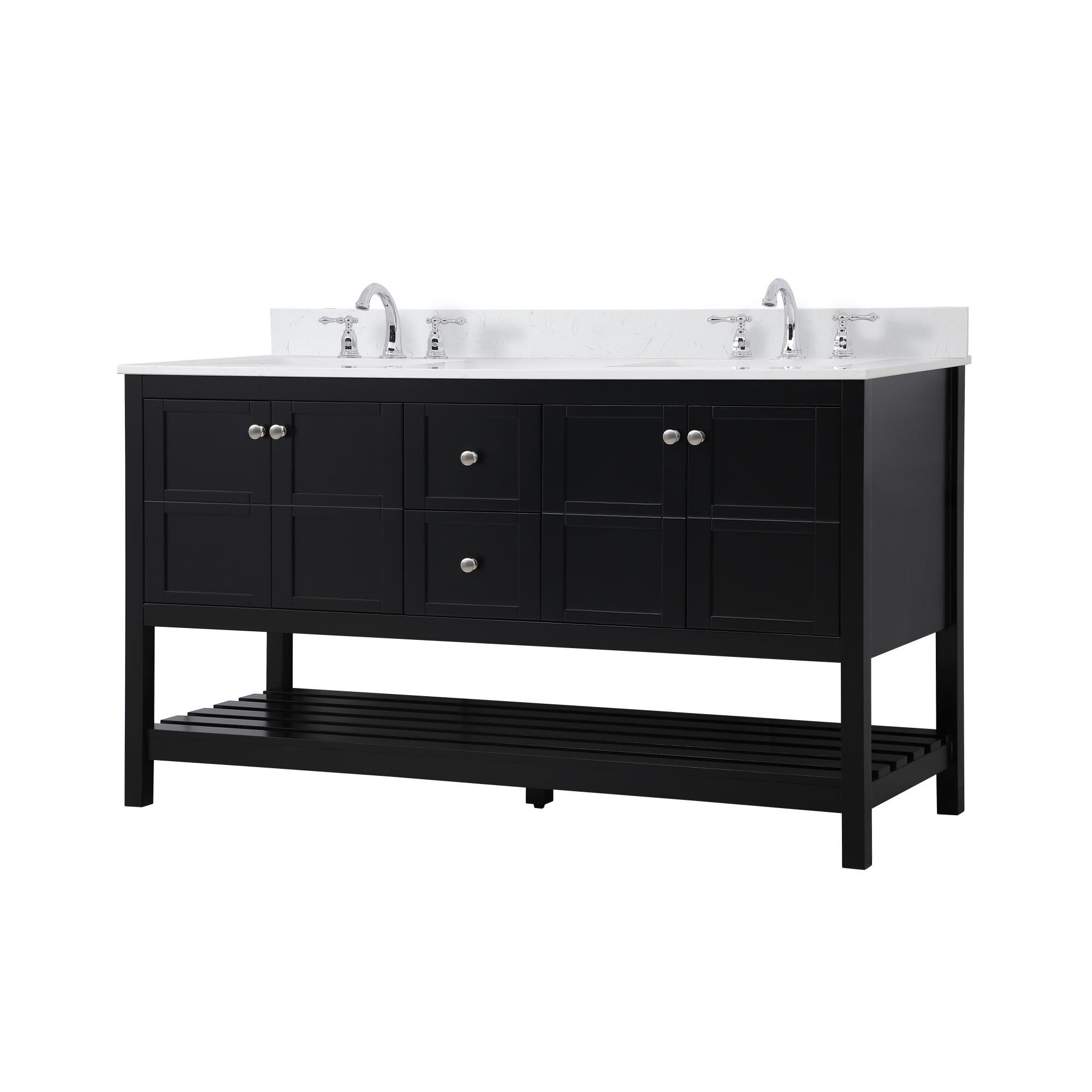 Shown in Black And Brushed Nickel With Calacatta Quartz finish