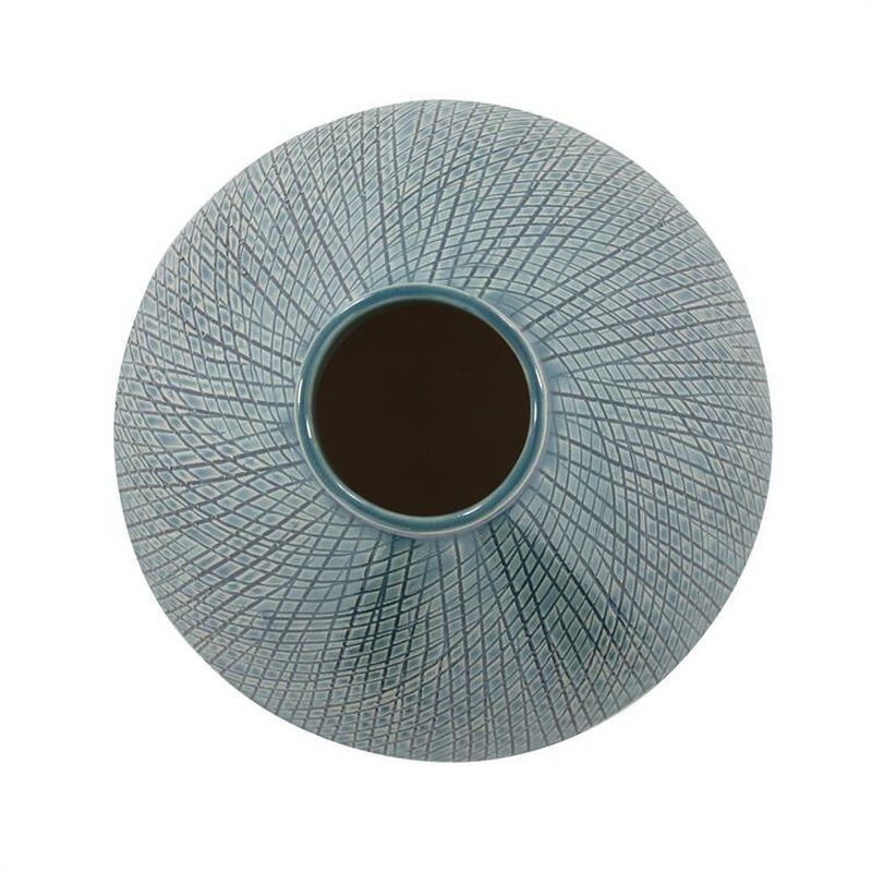 Cross Hatched Sea Blue Ceramic Angled Vase Vase-Urn by Howard Elliott Collection