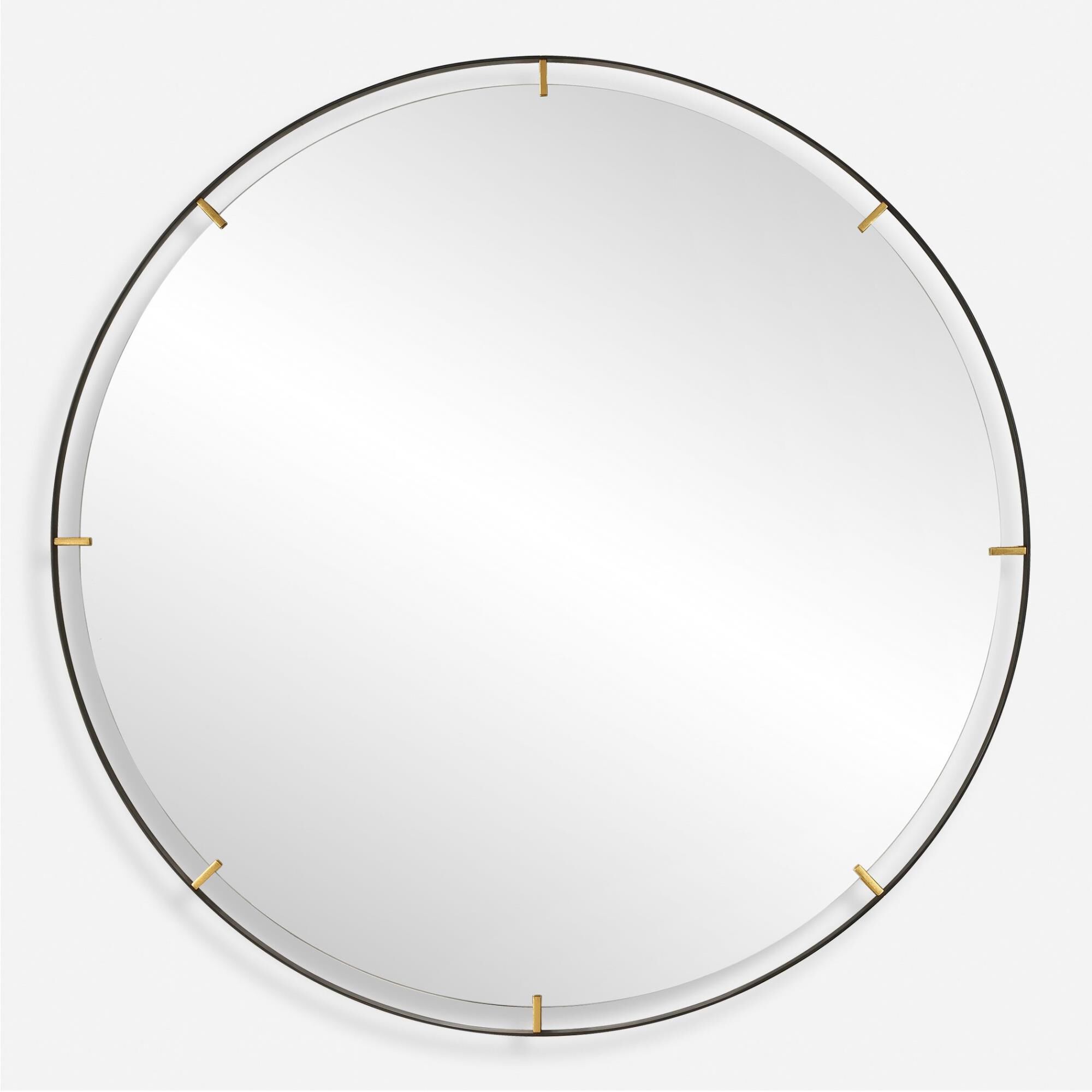 Shown in Elevate Your Home Decor With Our Grand Pendulum Round Mirror. Crafted With A Hefty Black Iron Frame  finish